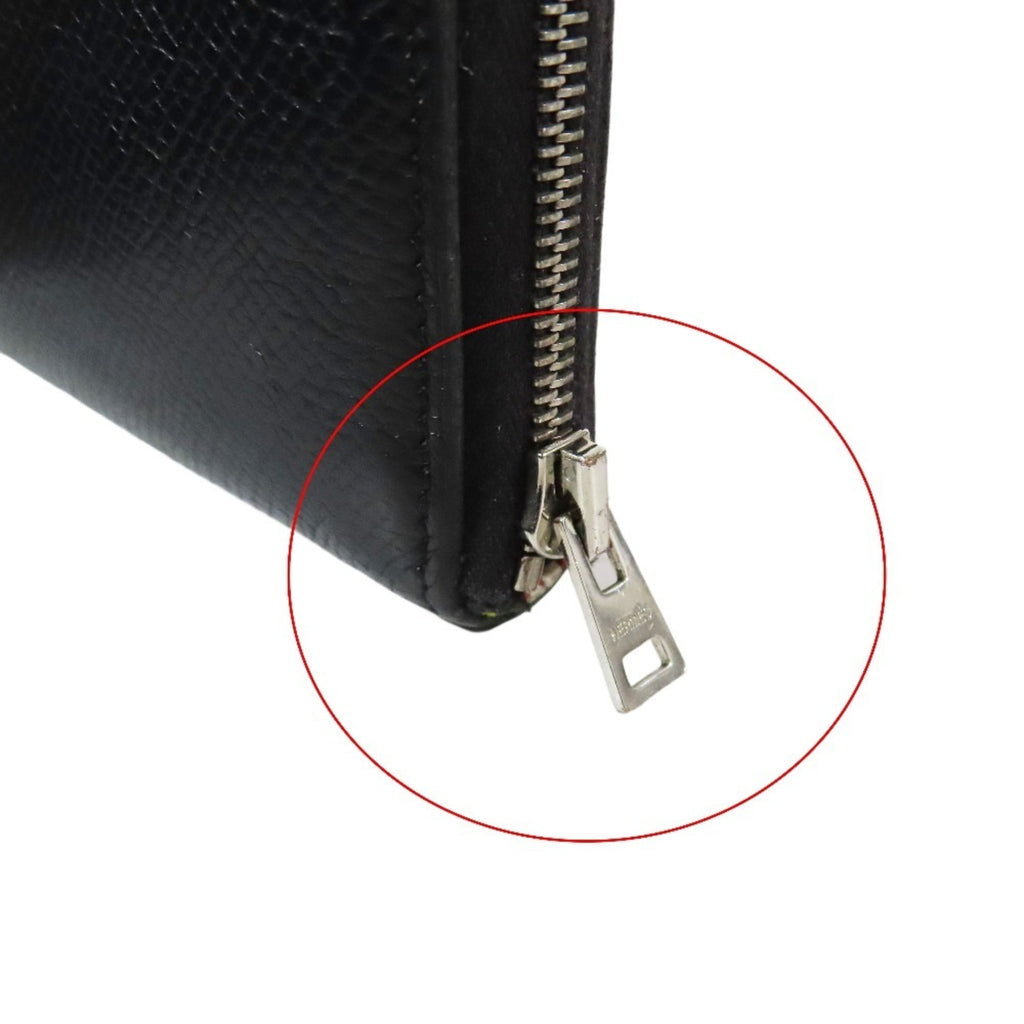 HERMES AZAP Silk-in Long Wallet with Round Zipper, "Fantastic Flora" Scarf Design, Leather, Black, for Men and Women
