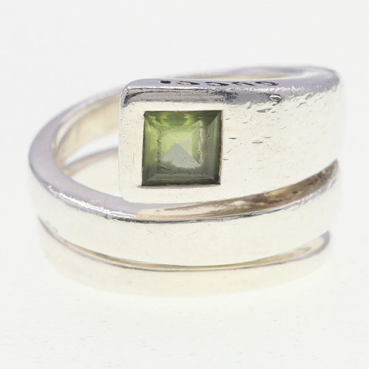 Gucci Spiral Ring in Sterling Silver (925) with Peridot and Green Stones, Size 8/US 4.5