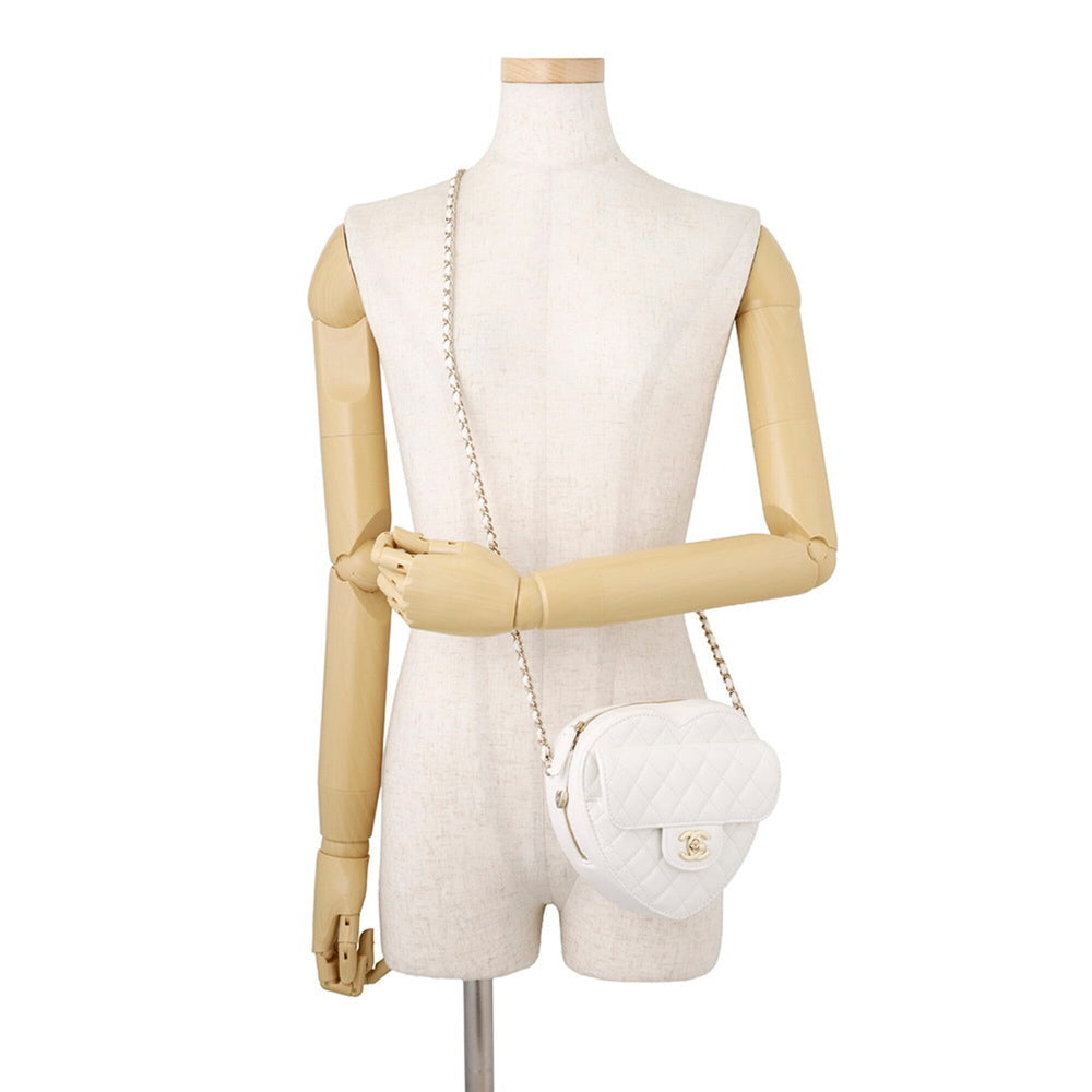 Chanel Chain Shoulder Bag Matelassé Heart Shape Lambskin AS3191 CHANEL Handbag White Women's — Like New