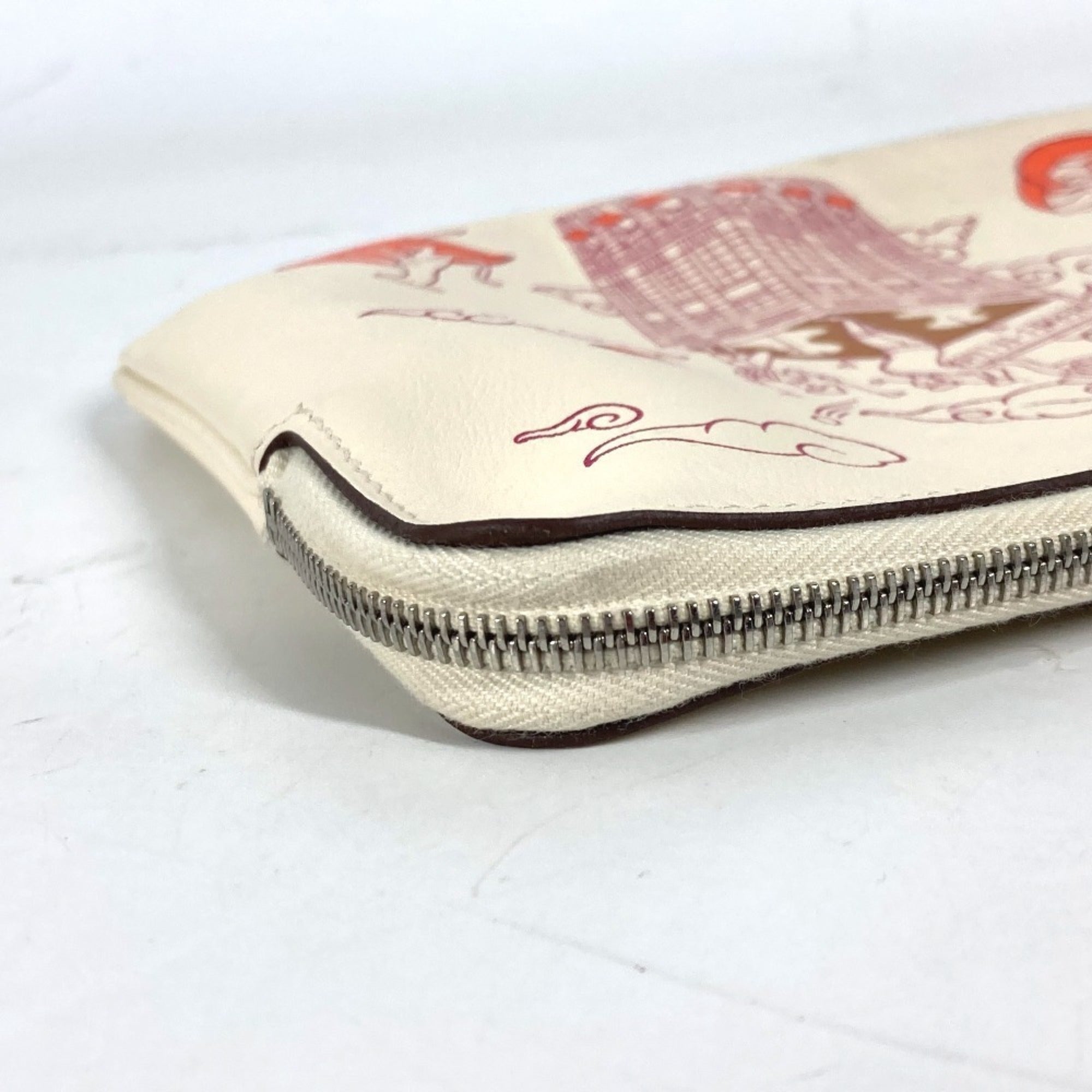 HERMES Hermes Carre Pocket Long Accessory Case Flat Pouch Bag Clutch Leather Women's Ivory — Like New