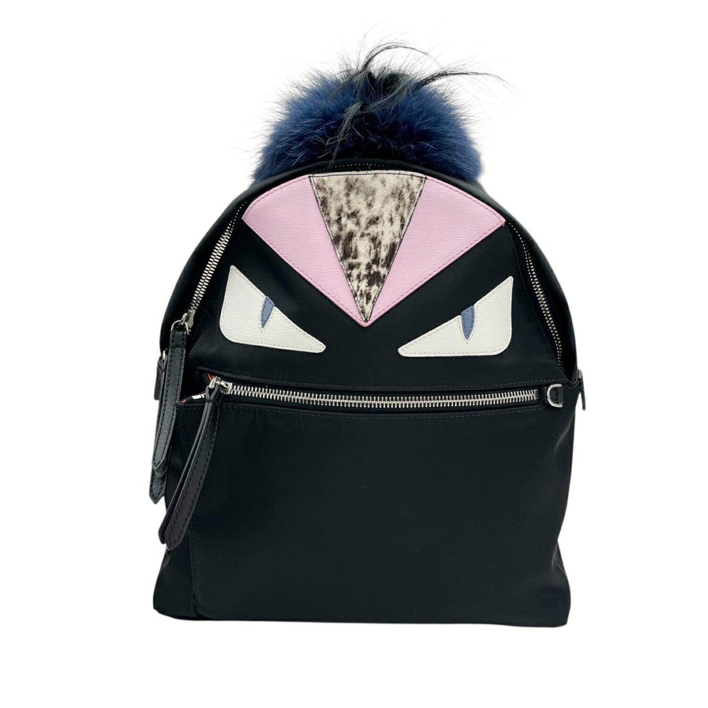 FENDI Monster Backpack 8BZ035 Nylon Leather Black Women's Men's