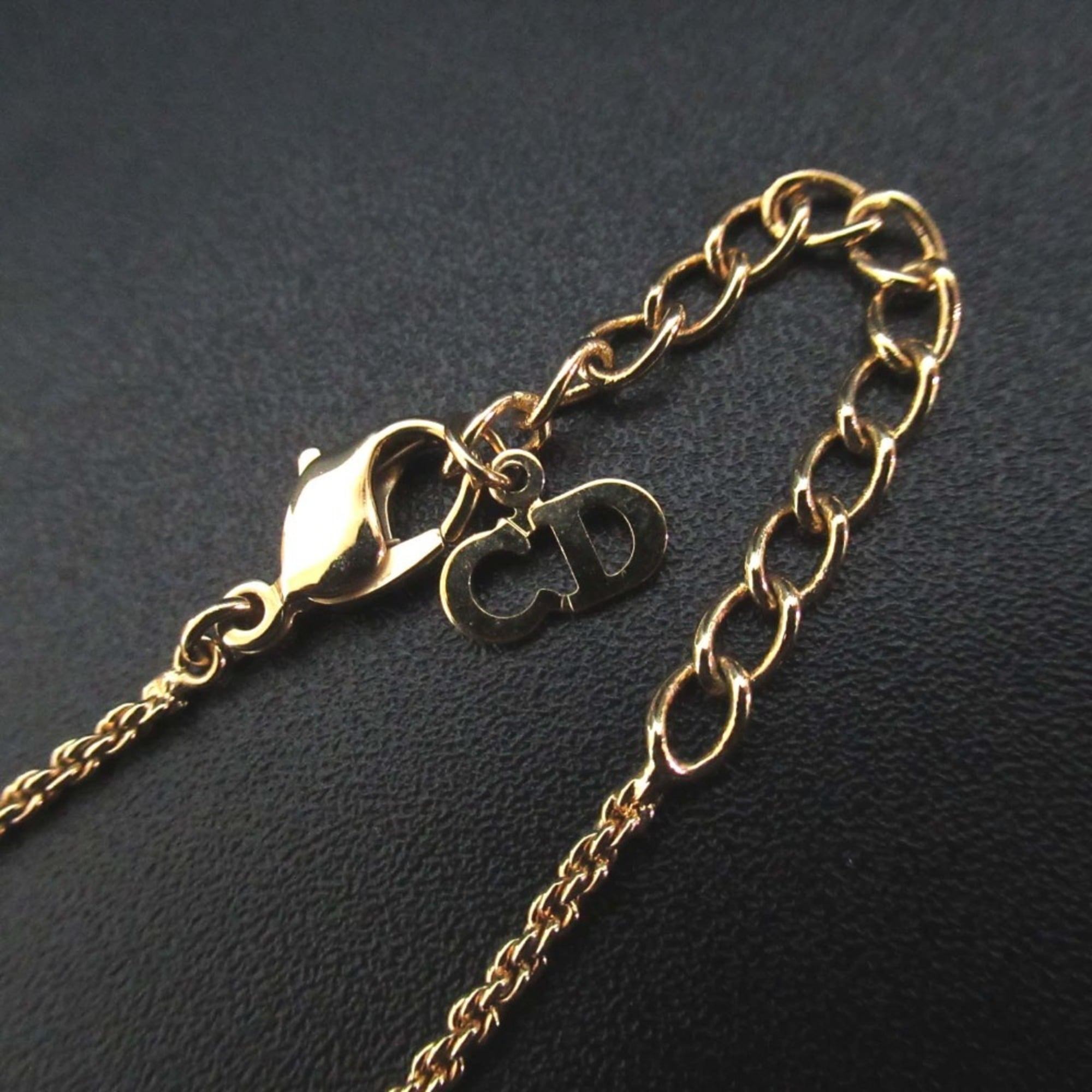Christian Dior Vintage CD Logo Rhinestone Necklace Pendant GP Gold Color Women's