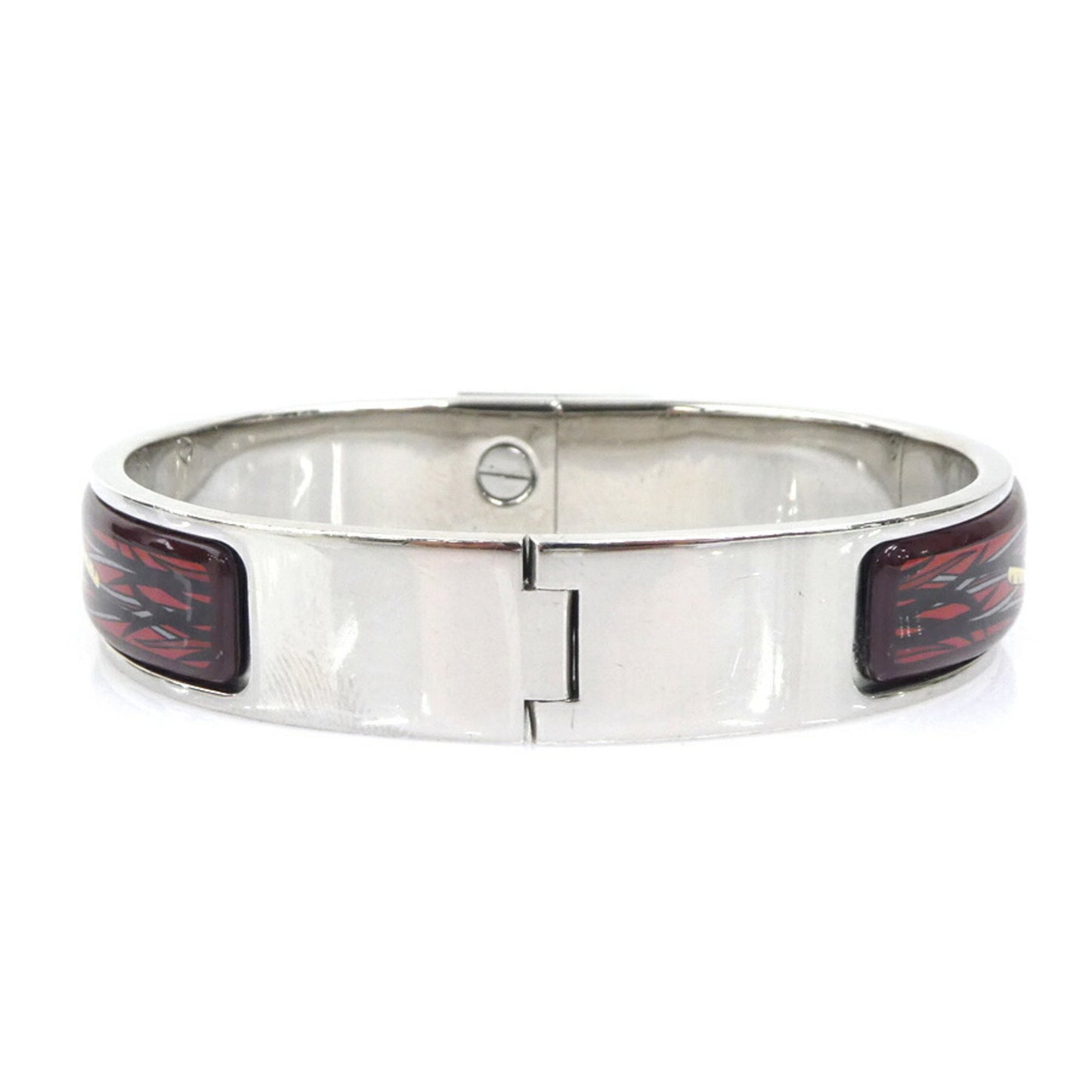 Hermes Hermès Click-Clack Metal Enamel Bangle Bracelet in Silver, Burgundy, and Multicolor for Women (e60706a)
