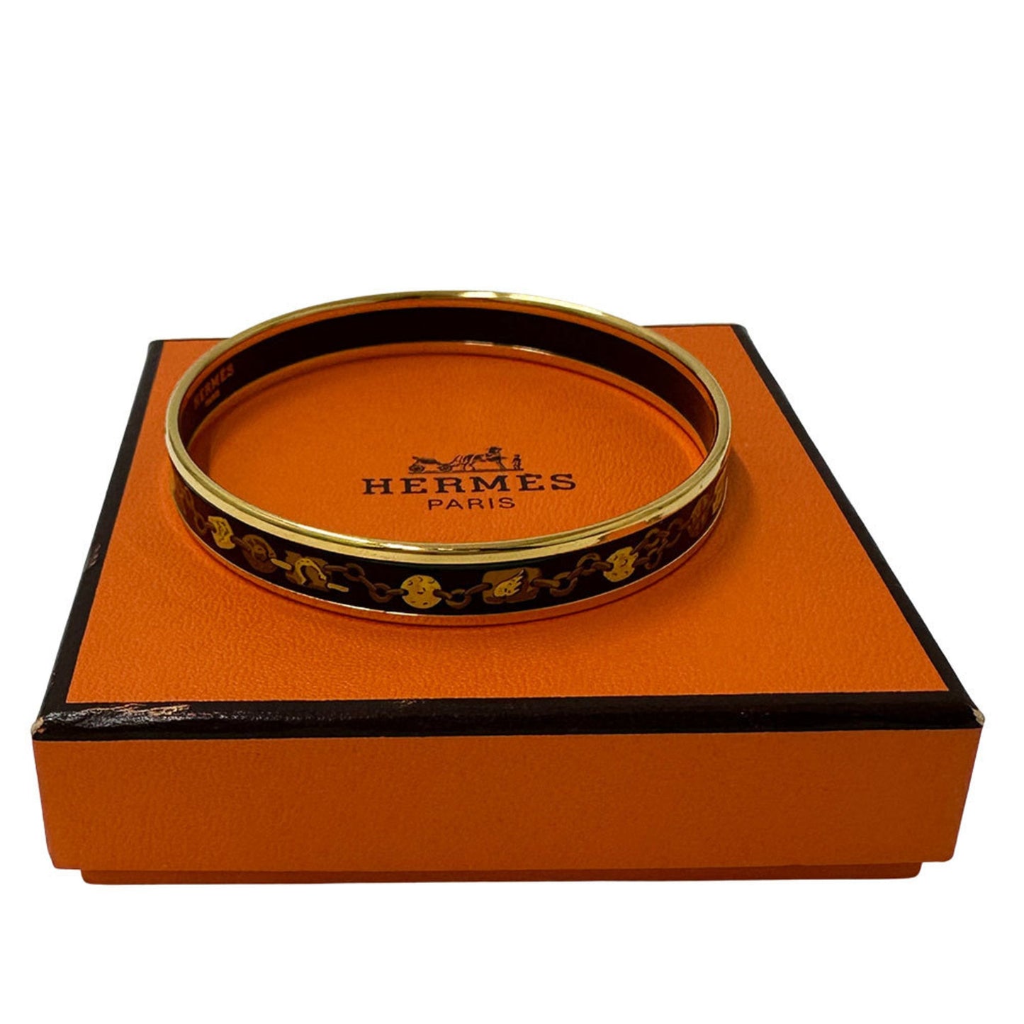 Hermes HERMES bangle, enamel, women's, brand, GP, gold, black, chain motif
