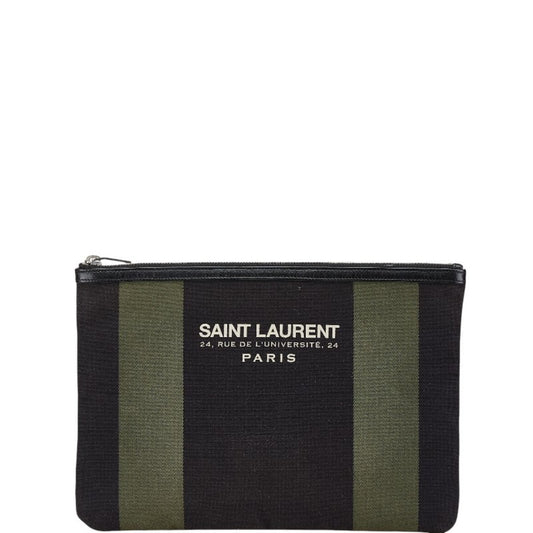 Saint Laurent Clutch Bag Pouch 414764 Black Khaki Canvas Leather Women's SAINT LAURENT