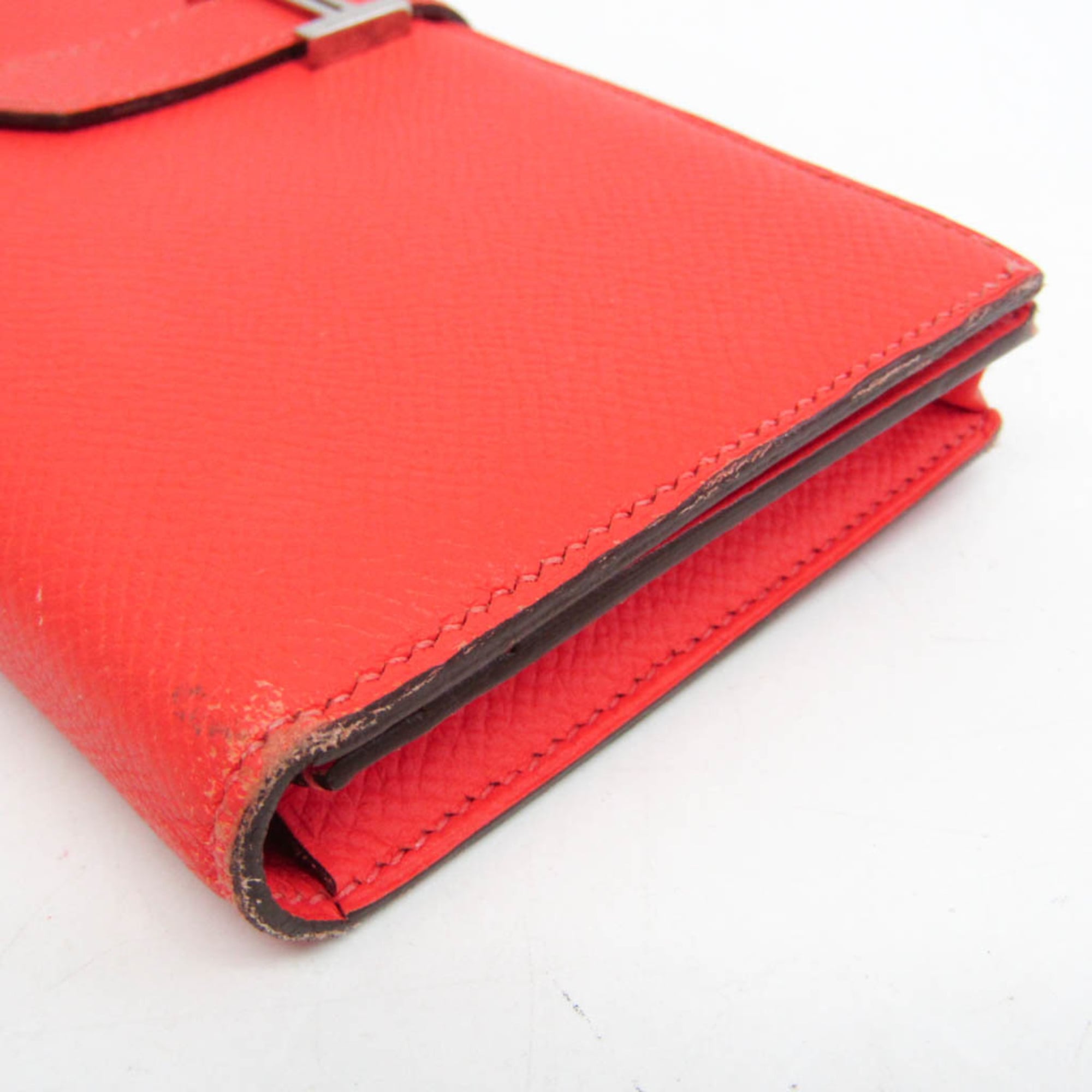 Hermes Bearn Bearn Soufflé Women's Epsom Leather Long Wallet (bi-fold) Salmon Pink