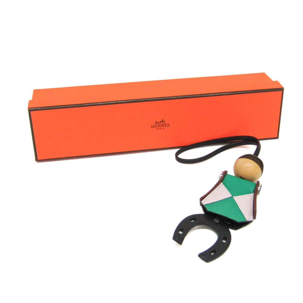 Hermes Barenia Leather,Chevre Myzore Leather Handbag Charm Brown,Green,Light Pink Jockey Charm — Like New
