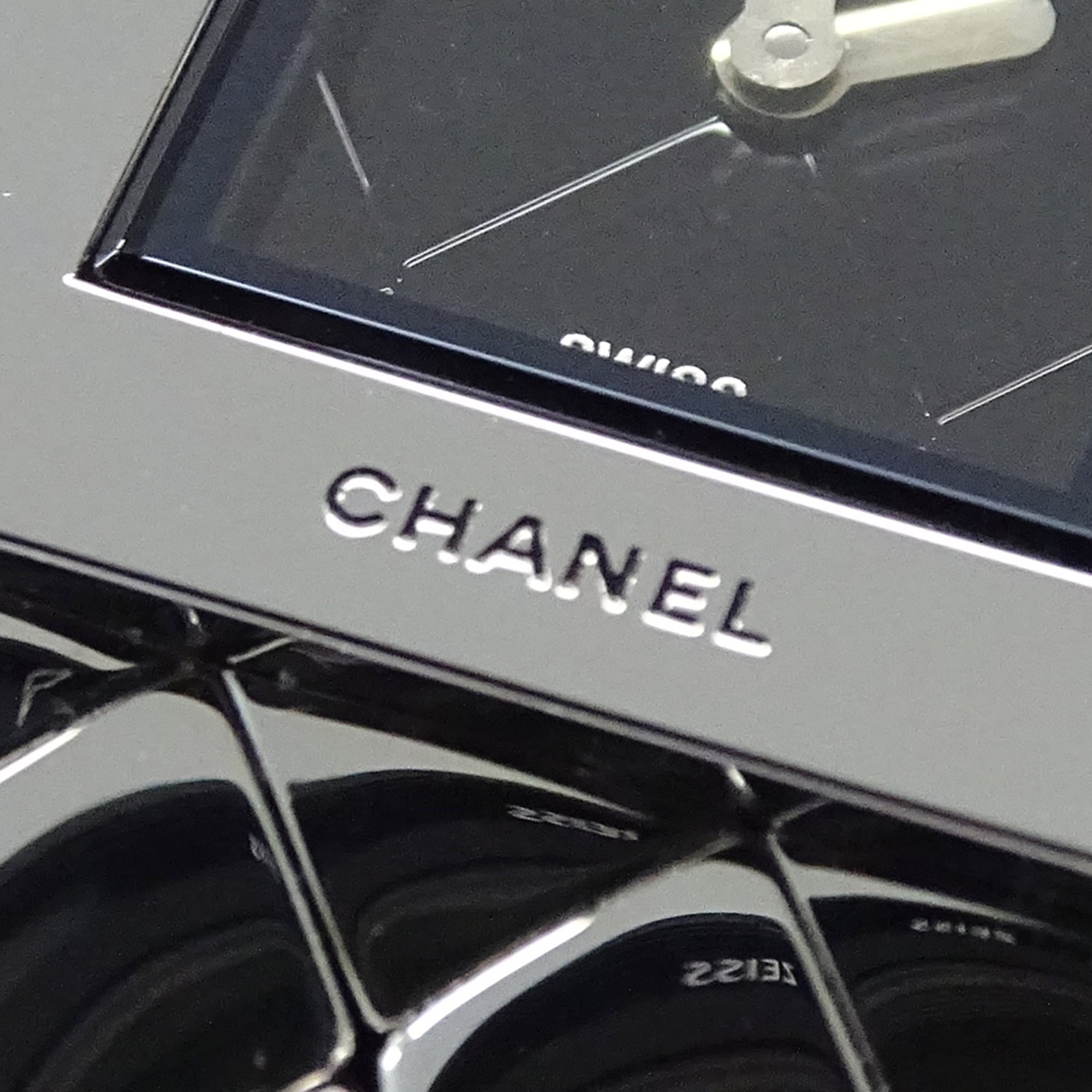 Chanel women's watch, brand name, Matelassé, quartz, stainless steel (SS), H0009, silver, black, square — Good