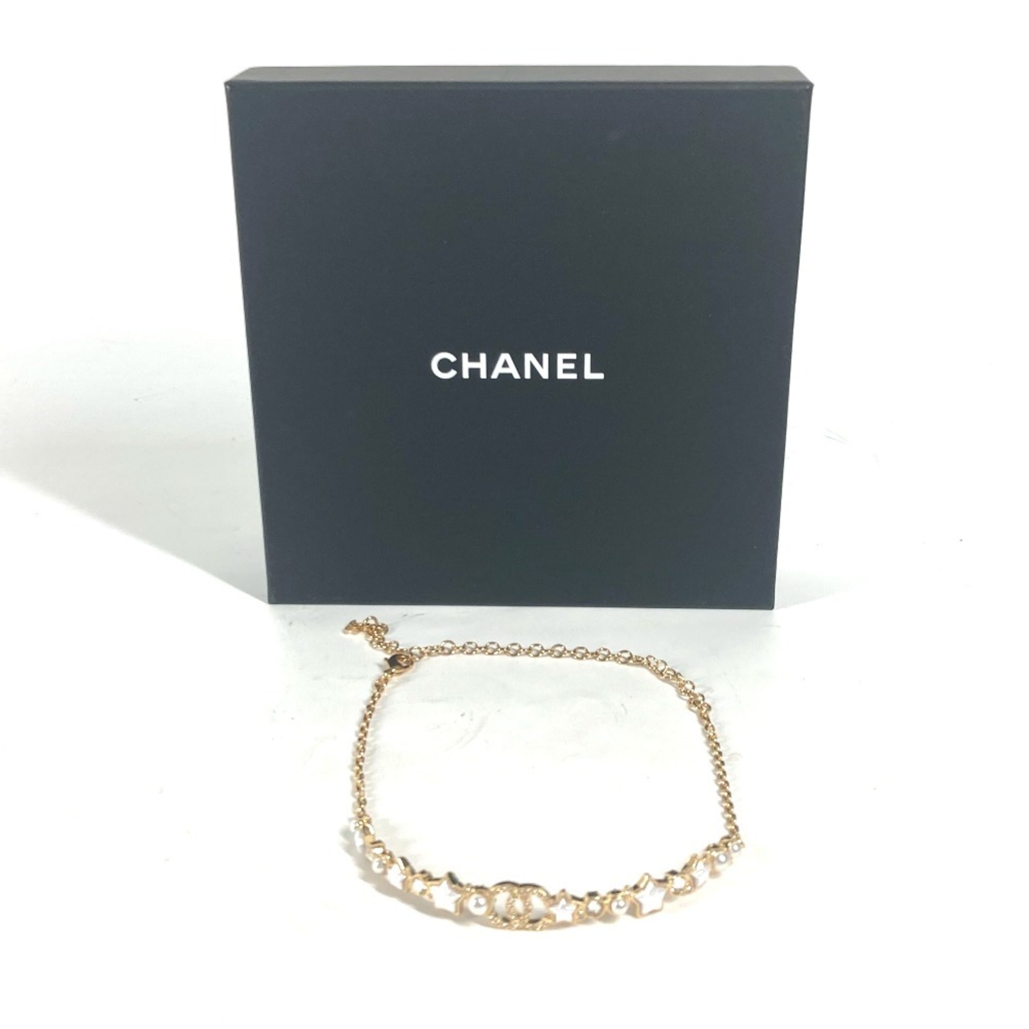 CHANEL B24C CC Coco Mark Star Chain Choker Rhinestone Necklace Metal Women's Gold G-240925-27 — New - Store Return