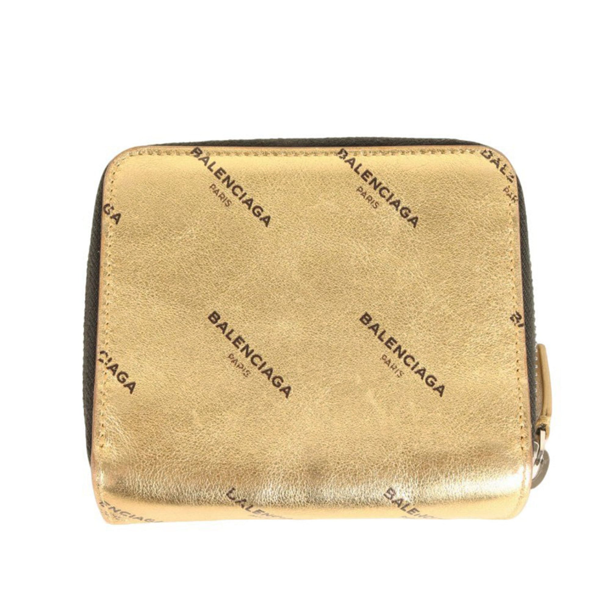 BALENCIAGA Metallic Print Wallet, Round Bifold Enamel Gold, Women's