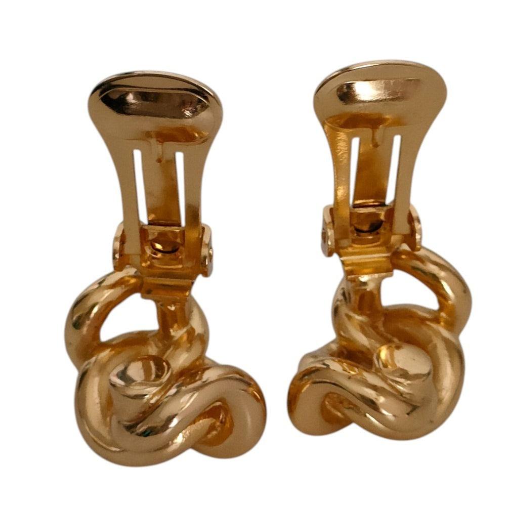 Christian Dior chain motif clip earrings, gold color, women's accessory — Like New