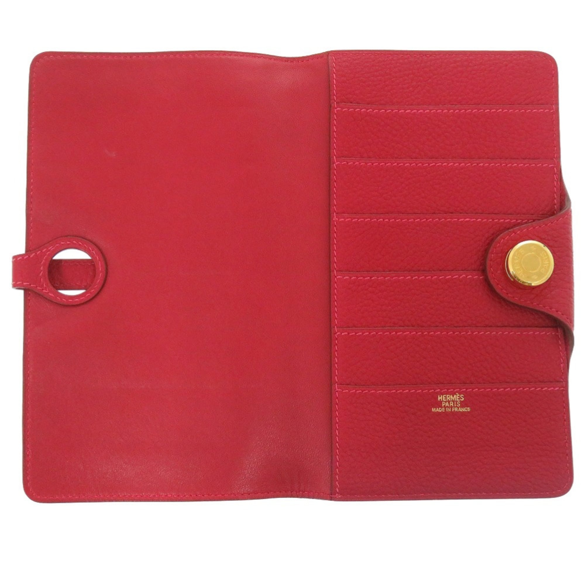 Excellent condition Hermes Dogon MM Togo red long wallet 0026