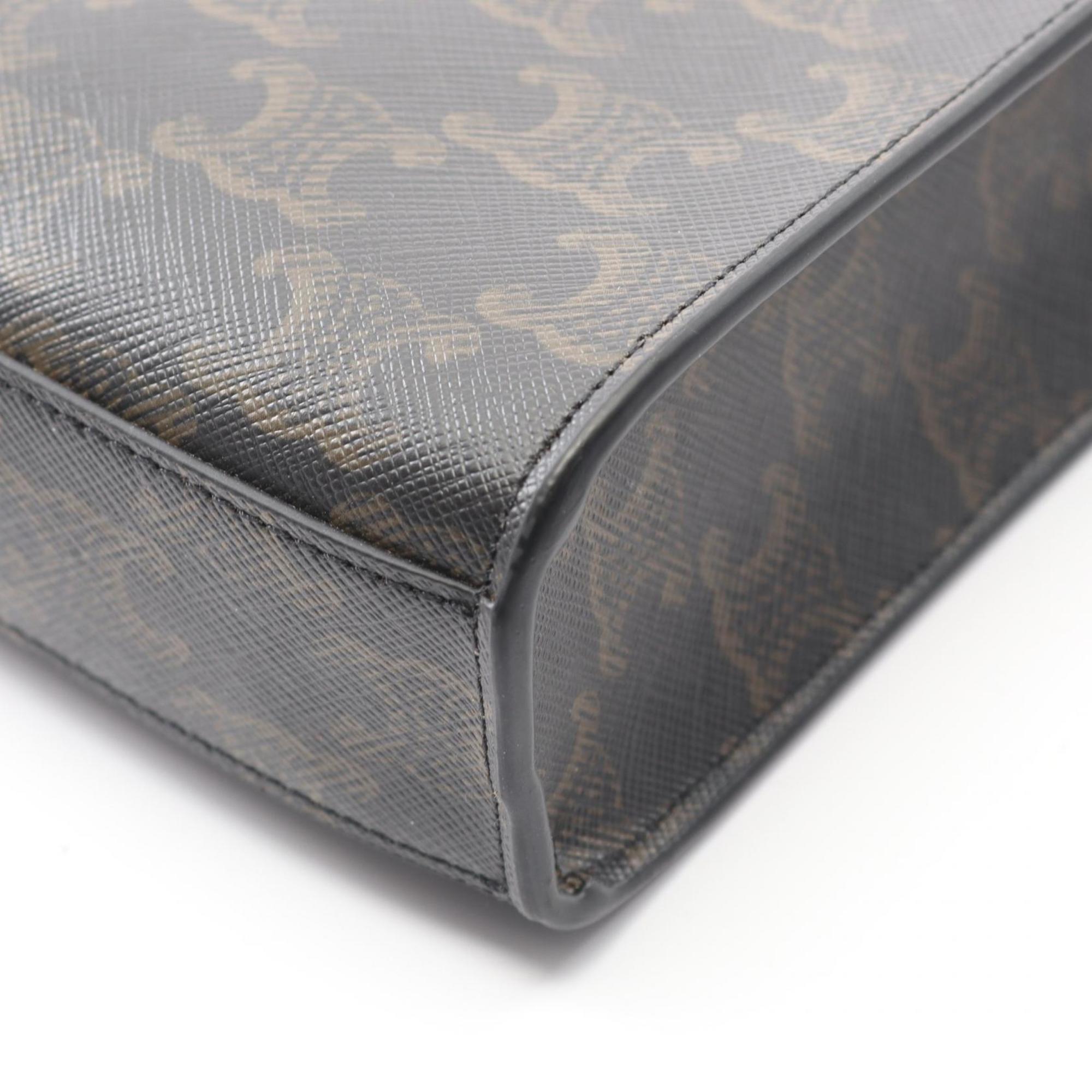 Celine Mini Vertical Cabas Triomphe Handbag, Coated Canvas and Leather, Women's, Black Brown