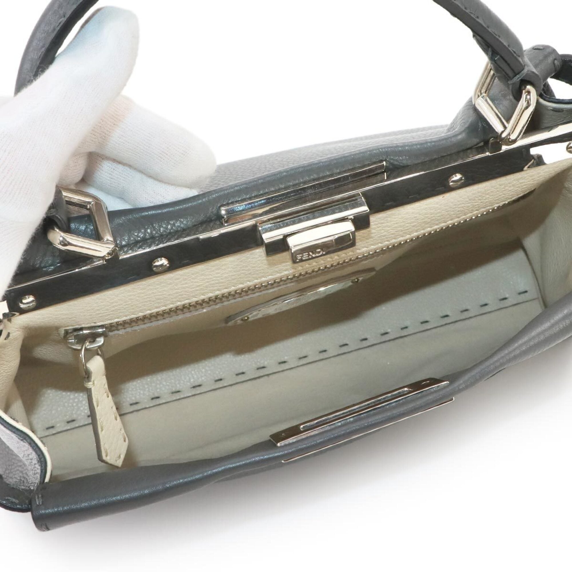 Fendi Selleria Peekaboo Regular 2-way Hand/Shoulder Handbag, Leather, Gray, 8BN290 — Like New