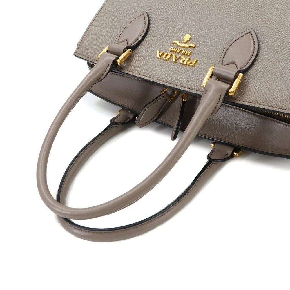 Prada Saffiano 2-way Hand/Shoulder Handbag, Gray Leather, 1BA164, Gold Hardware — Like New