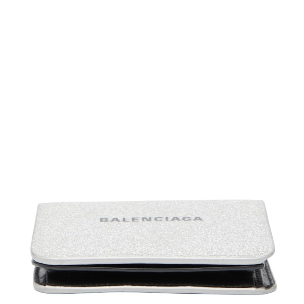 Balenciaga Logo Bifold Wallet 594216 Silver Leather Women's BALENCIAGA
