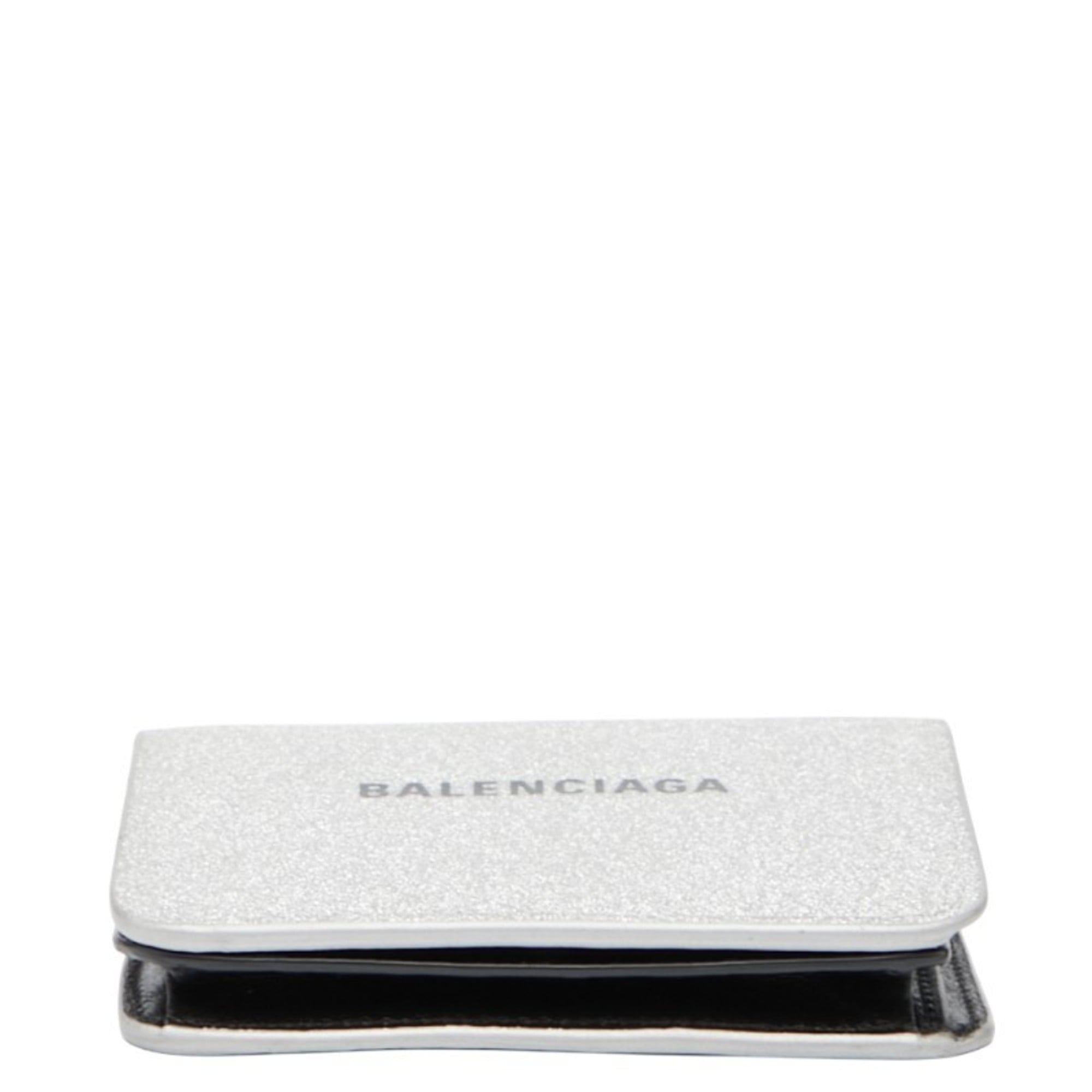 Balenciaga Logo Bifold Wallet 594216 Silver Leather Women's BALENCIAGA