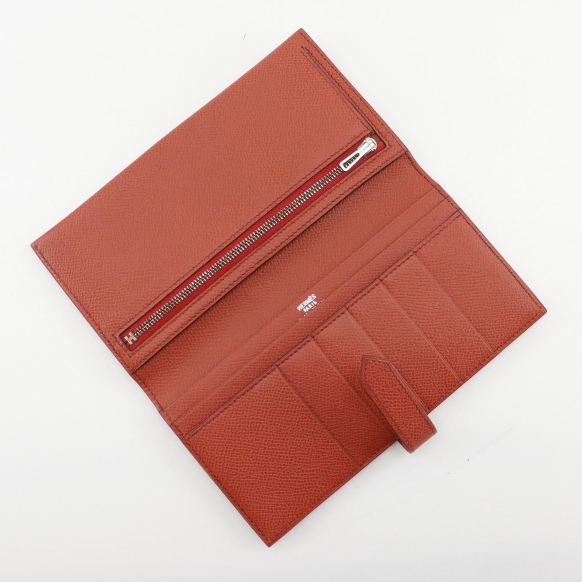 Hermes Hermès Bean Long Wallet, Epsom Leather, 2003, Orange, Women's