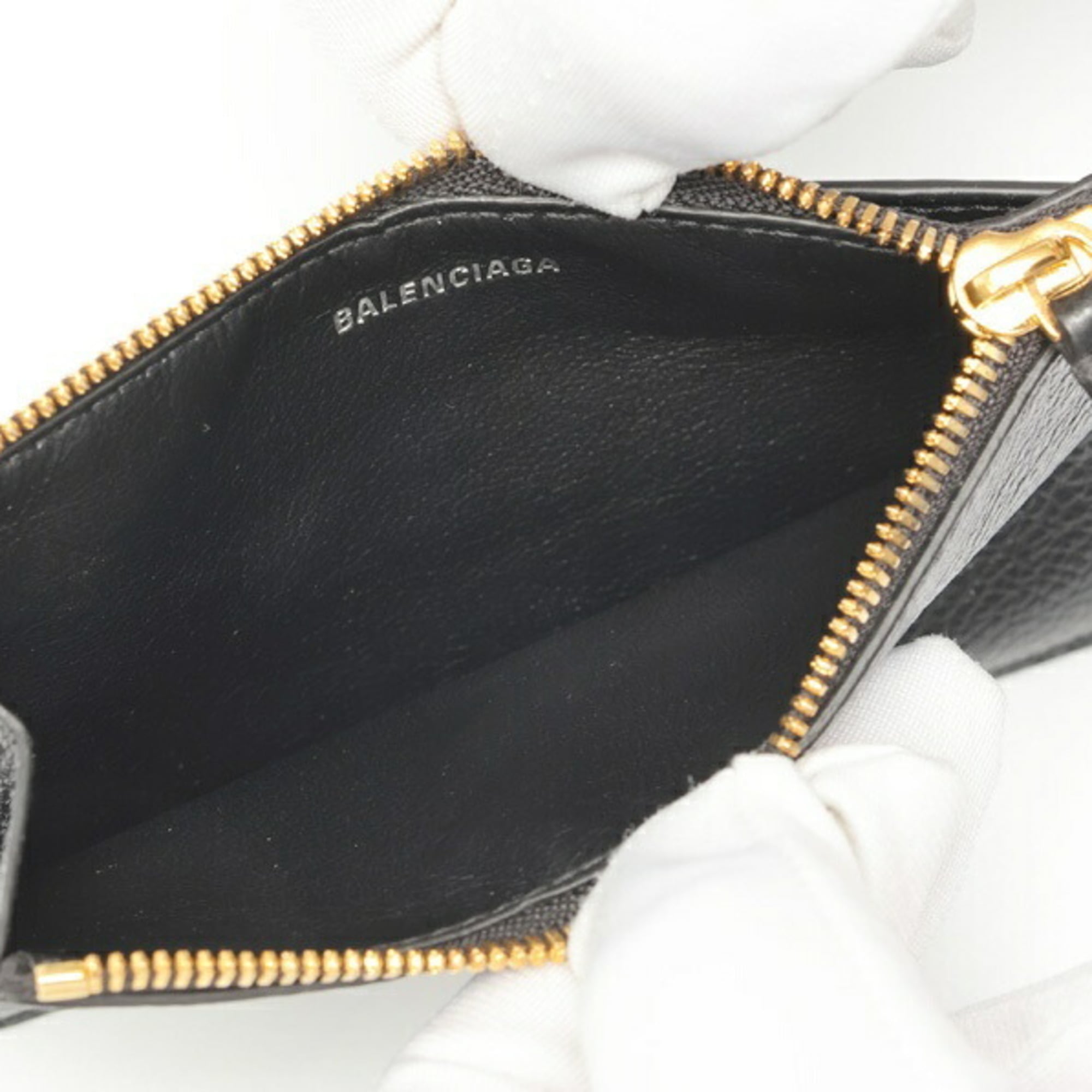 Balenciaga BALENCIAGA Coin Card Holder Case 637130 Kataoshi Leather Black E-159488