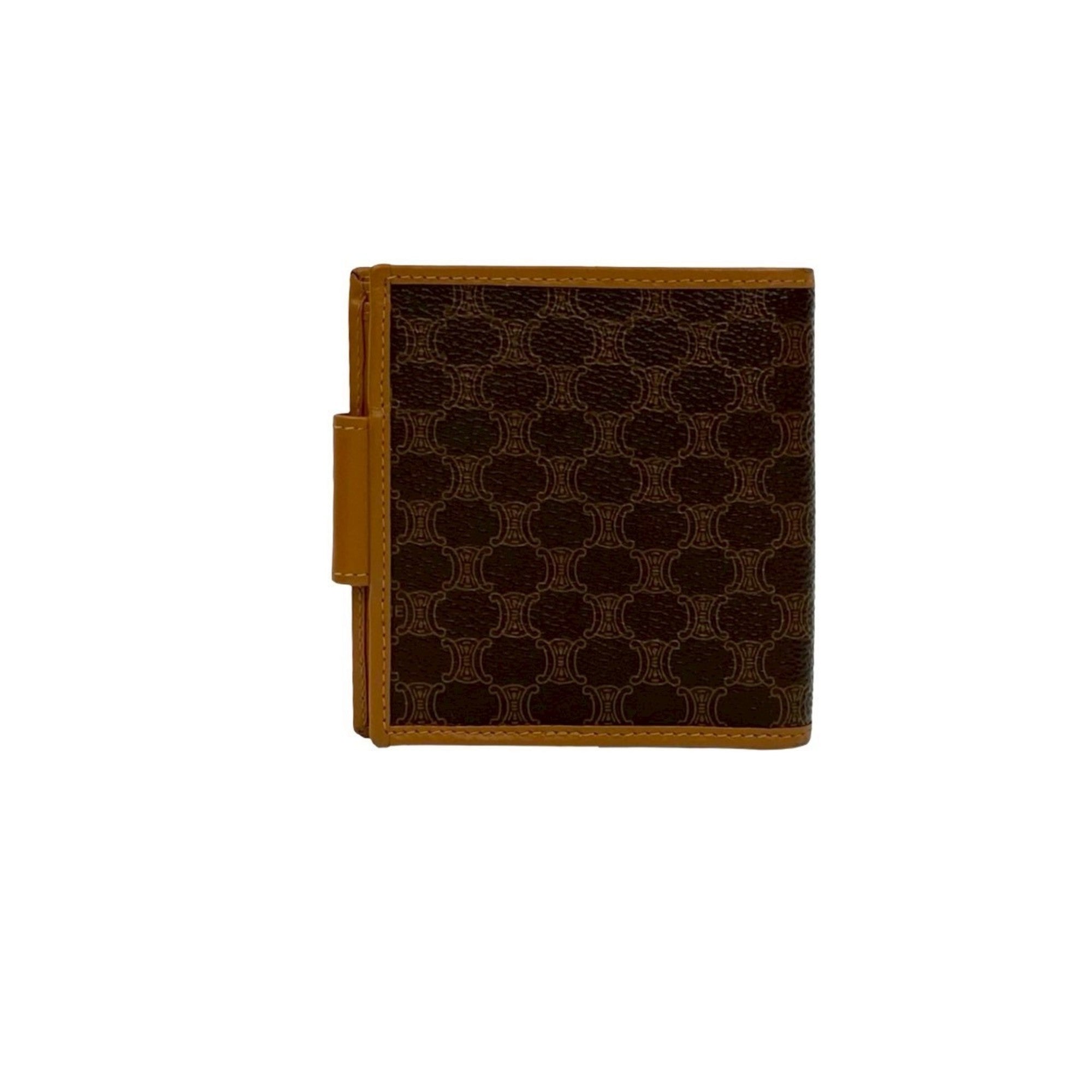 CELINE Vintage Macadam Blason Triomphe Leather Bi-fold Wallet with Mini Coin Purse, Brown, 22754