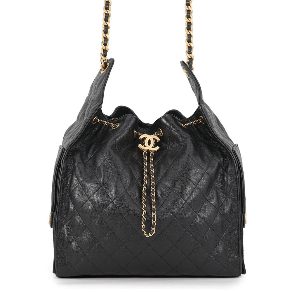 Chanel Chain Shoulder Bag CHANEL25 Medium Coco Mark Matelassé Caviar Skin AS5311 CHANEL Black Handbag Women's — Like New