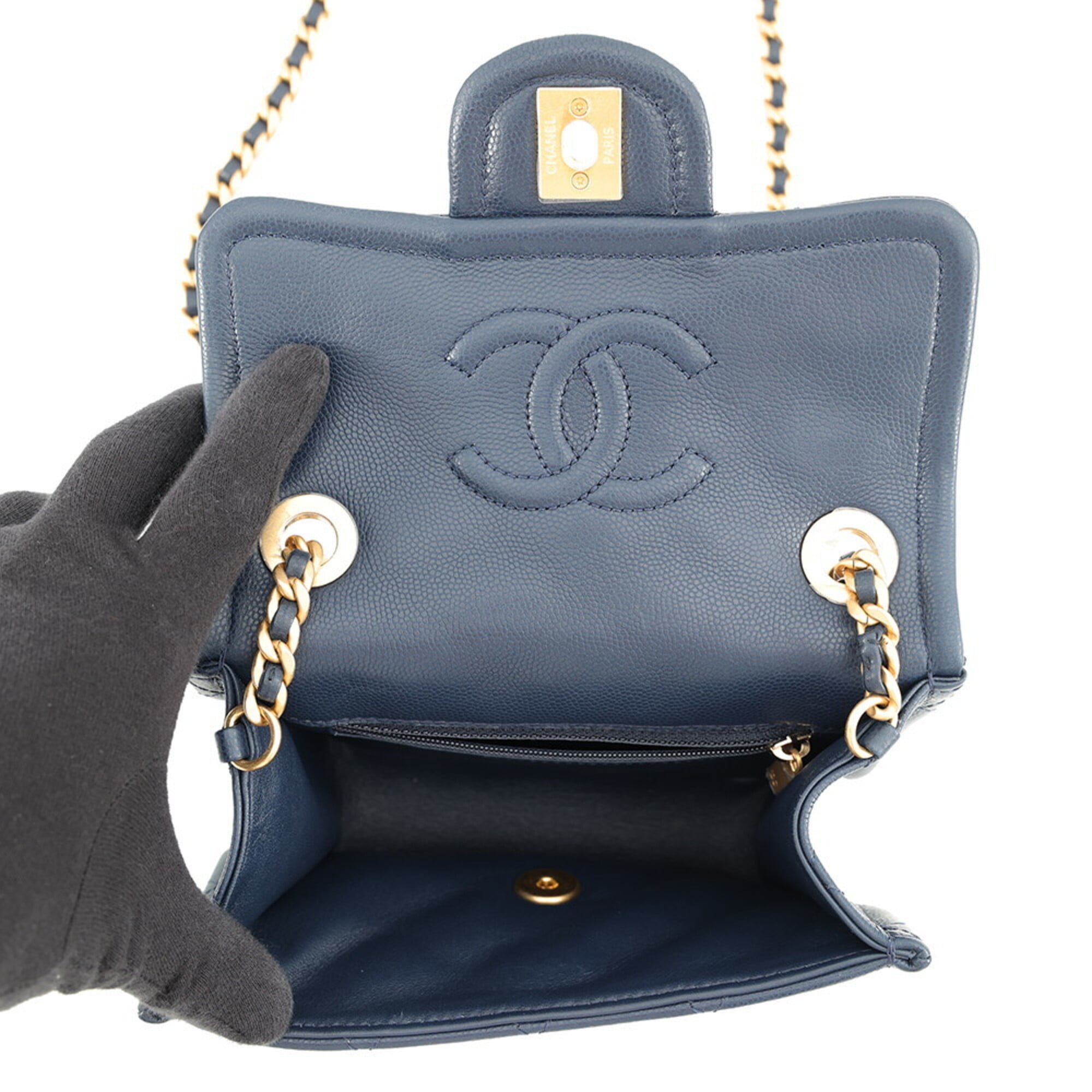 Chanel Chain Shoulder Bag Mini Matelassé Coco Mark Caviar Skin AS4406 CHANEL Handbag Women's — Like New