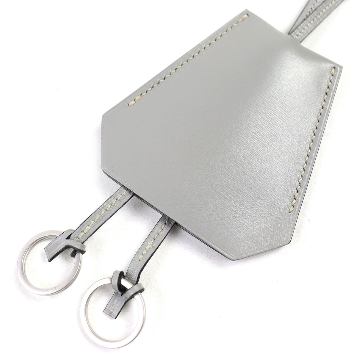 HERMES Vintage Margiela Era Clochette Leather Necklace Pendant Gray □C With Box Made in France Women's — Like New