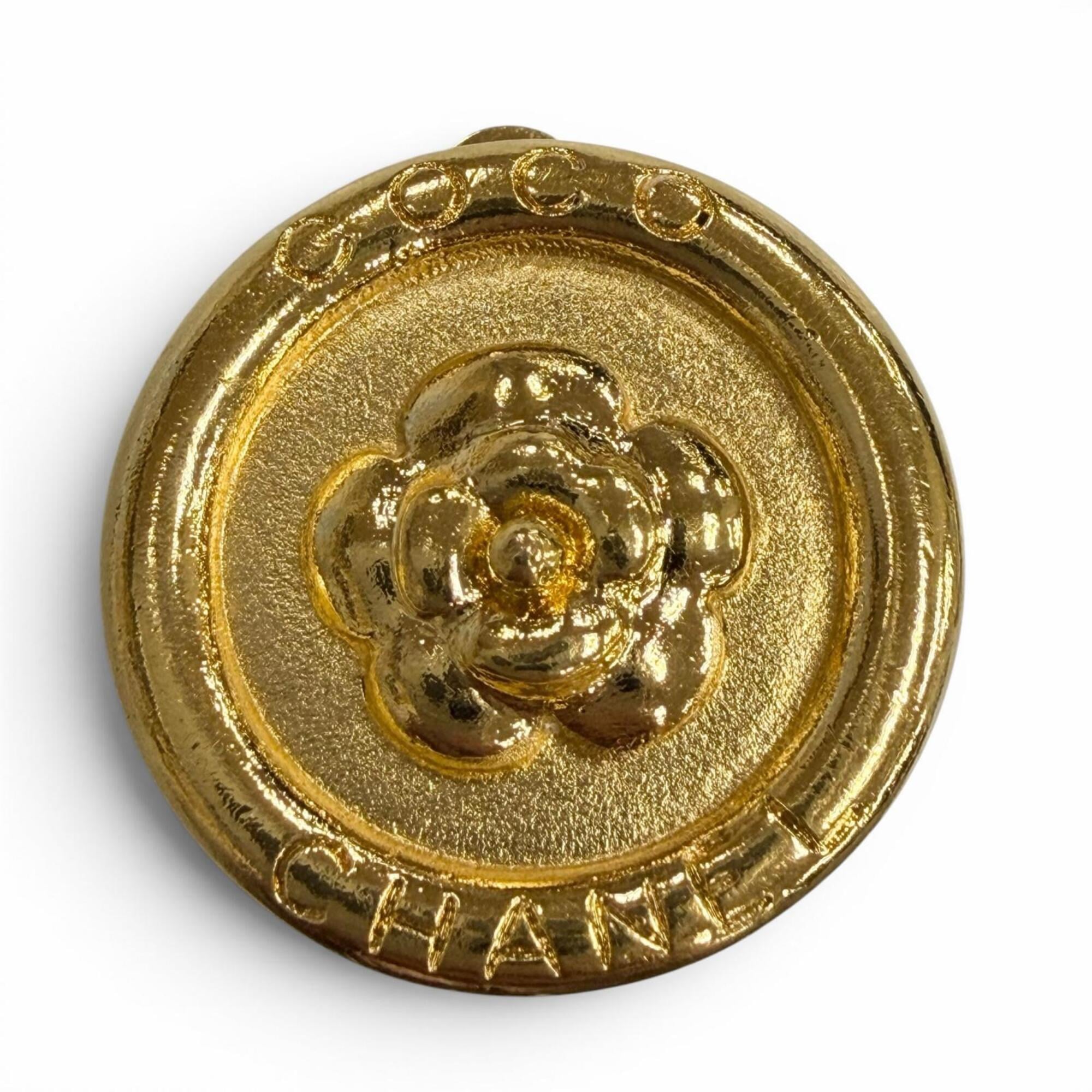 CHANEL Vintage Camellia Round Earrings 97P Gold Made in France Women's Accessories — Like New