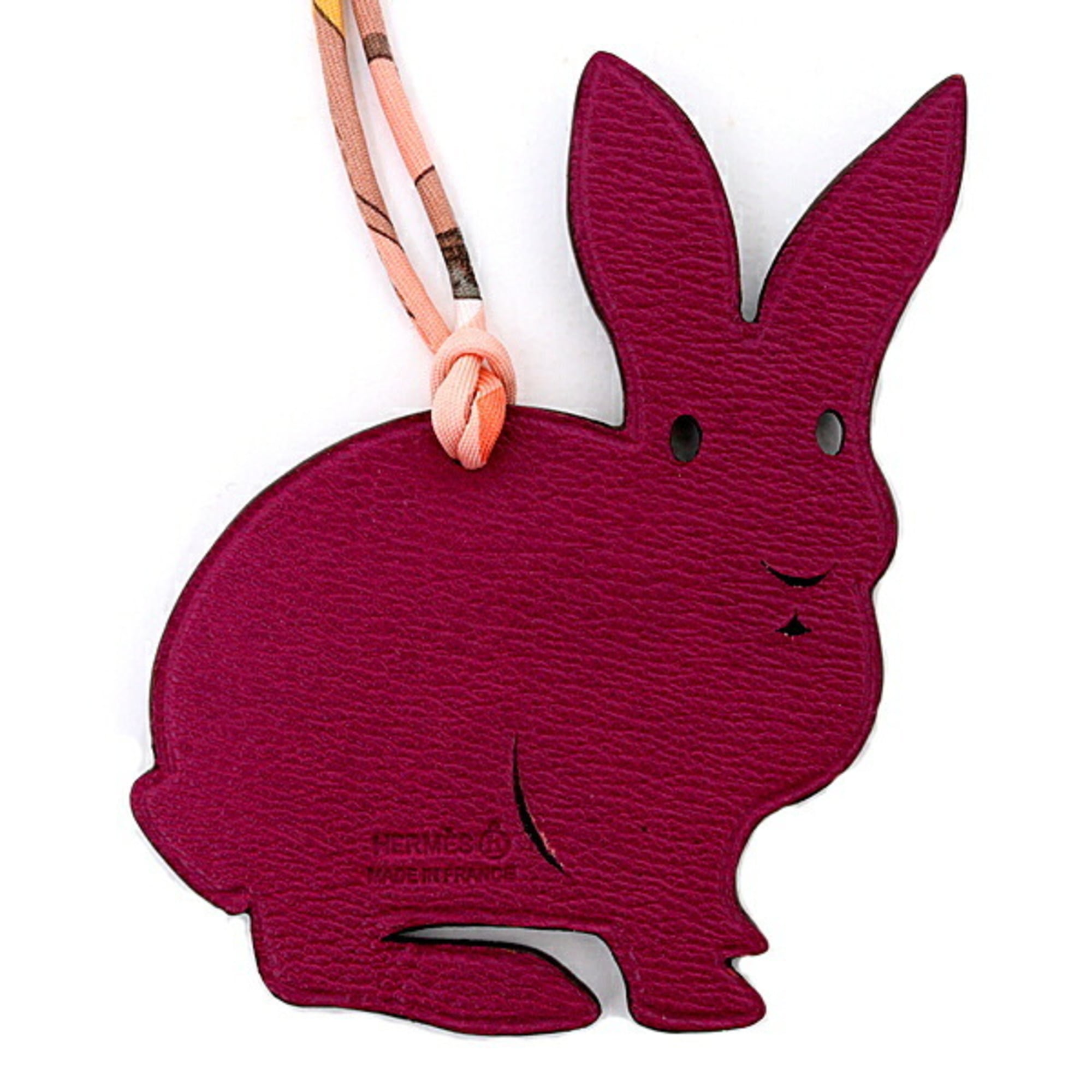 Hermes Petit H charm, rabbit design, Togo leather, Chevre Mysore, purple and black — Like New