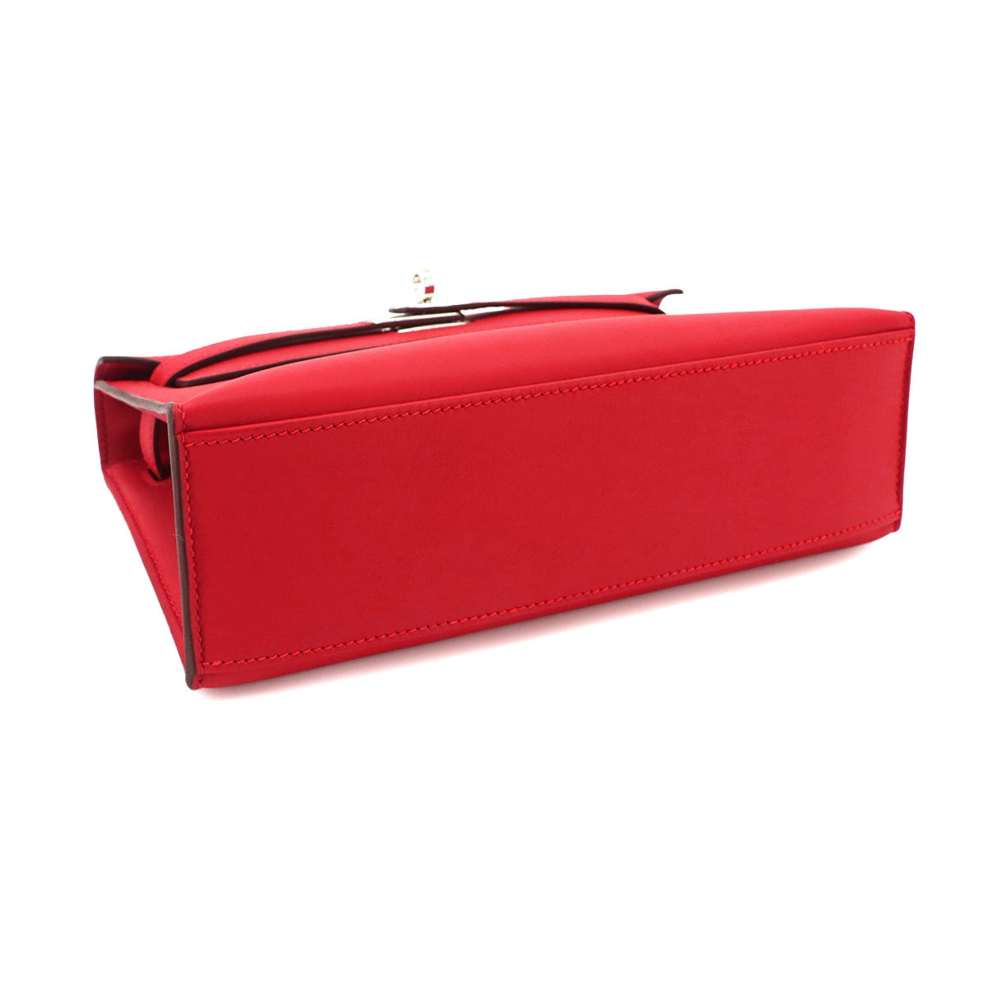 Hermes Pochette Kelly Swift Rouge Ladue Handbag, K stamp, Silver hardware — New - Store Return