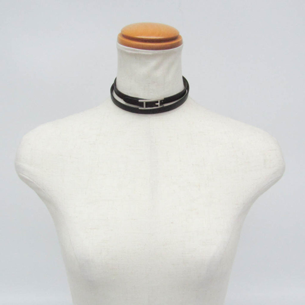 Hermes Hapi III Choker Leather,Metal Bangle Silver,Black — Like New