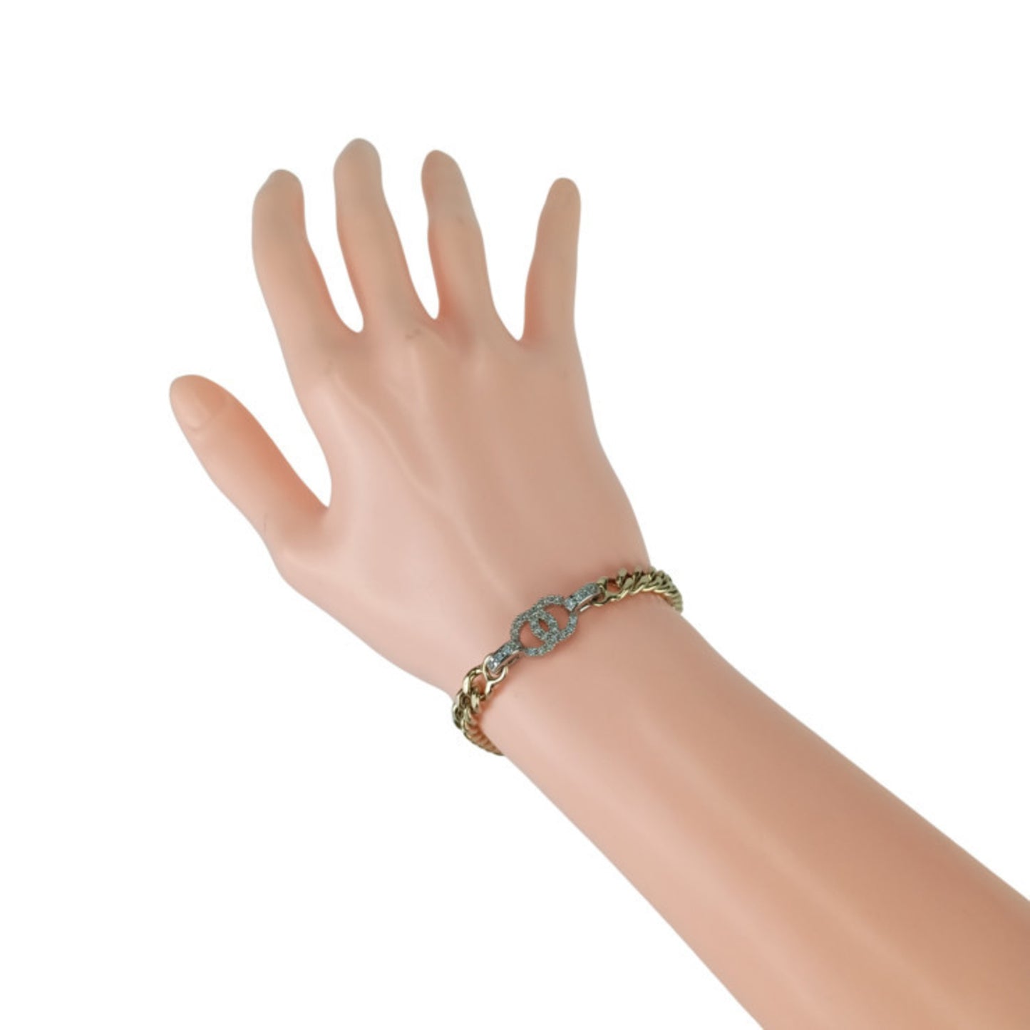 CHANEL Coco Mark Wristwear Chain Bracelet in Gold and Silver Metal with Rhinestones, Women's, B22, Size S