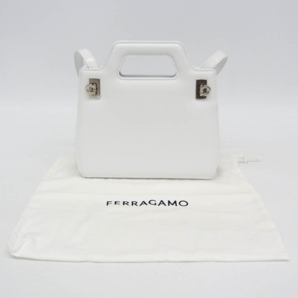 Salvatore Ferragamo Gancini Wanda AU-21 3485 Women's Leather Handbag,Shoulder Bag White — Like New