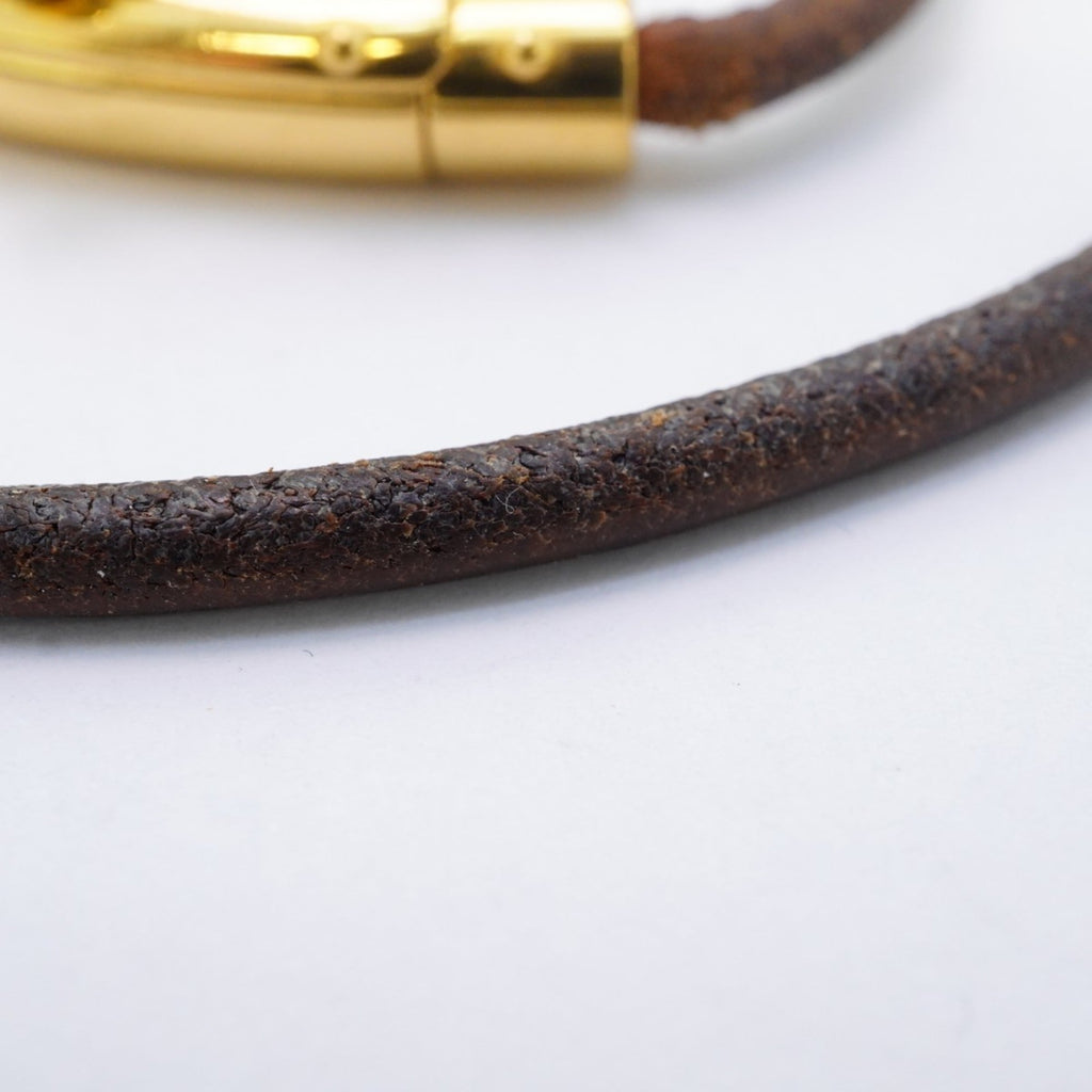 Hermes Hermès Viviride Fantasy Heart Bracelet Choker, GP Plated Leather, Gold and Brown, Women's