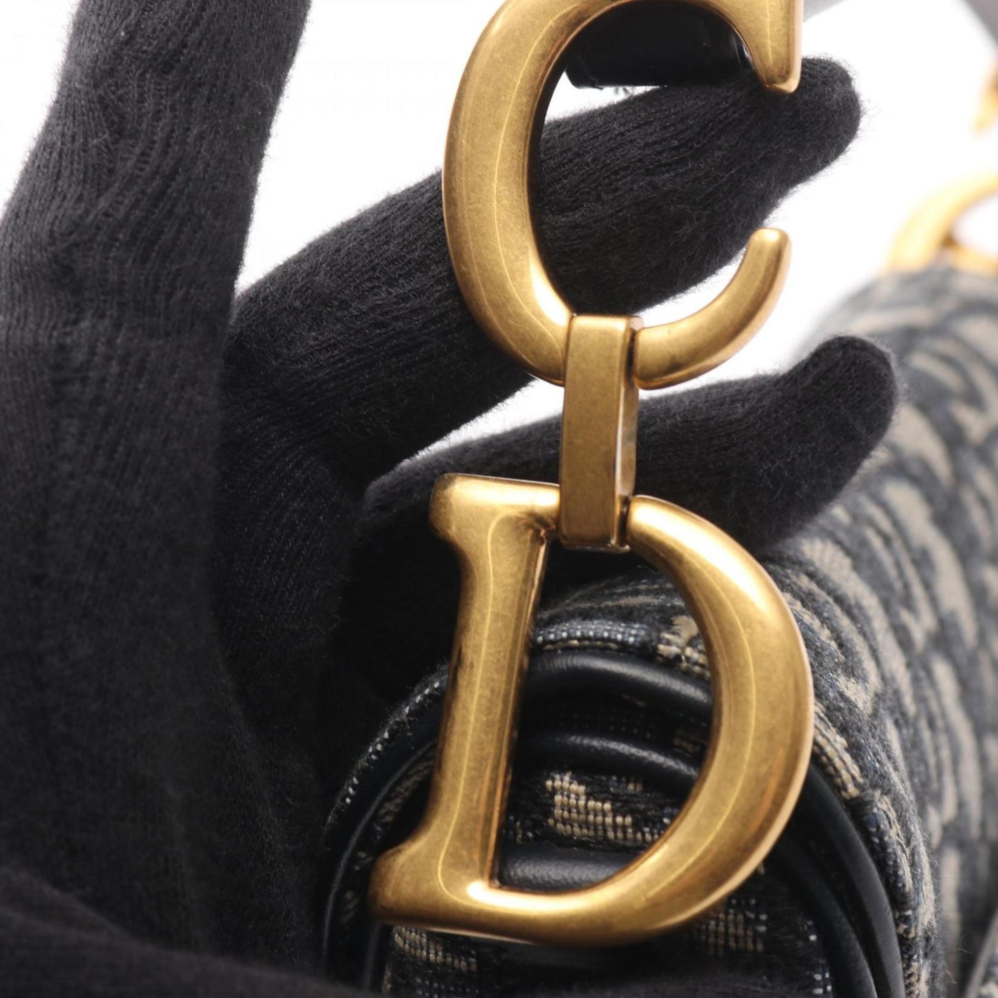 Christian Dior Dior Saddlebag Mini Oblique Jacquard Handbag Canvas Leather Women's Bag Beige Black Navy