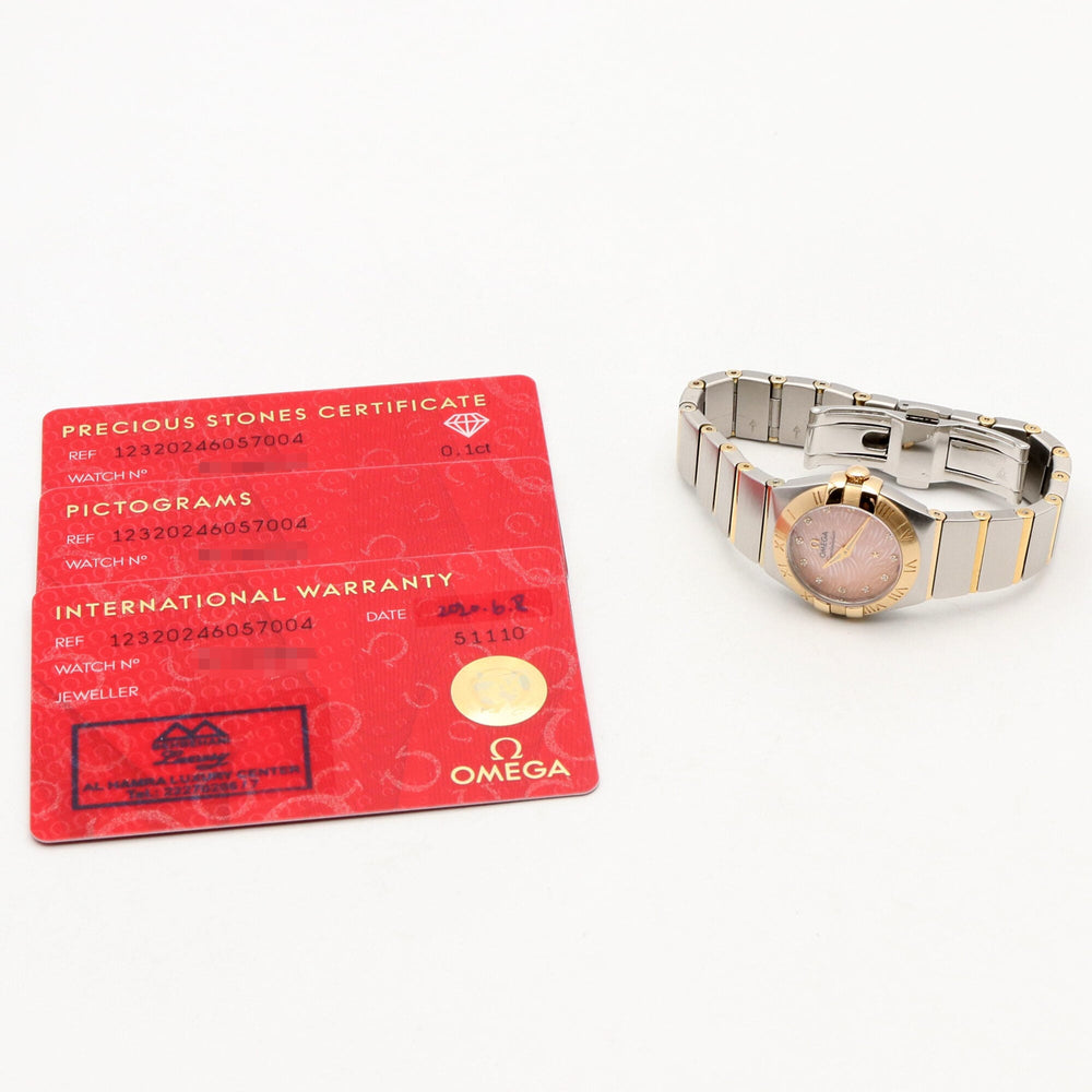 Omega Constellation 12-Diamond Watch, 18K Yellow Gold Stainless Steel, Diamond, Ladies', Pink Tone, Mother-of-Pearl, 123.20.24.60.57.004 — Very Good