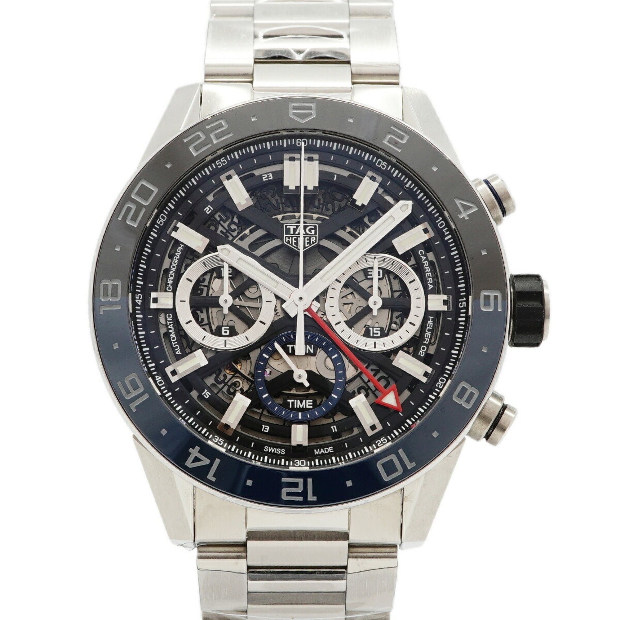TAG Heuer Carrera Calibre 02 GMT CBG2A1Z Skeleton Dial Men's Watch — Very Good