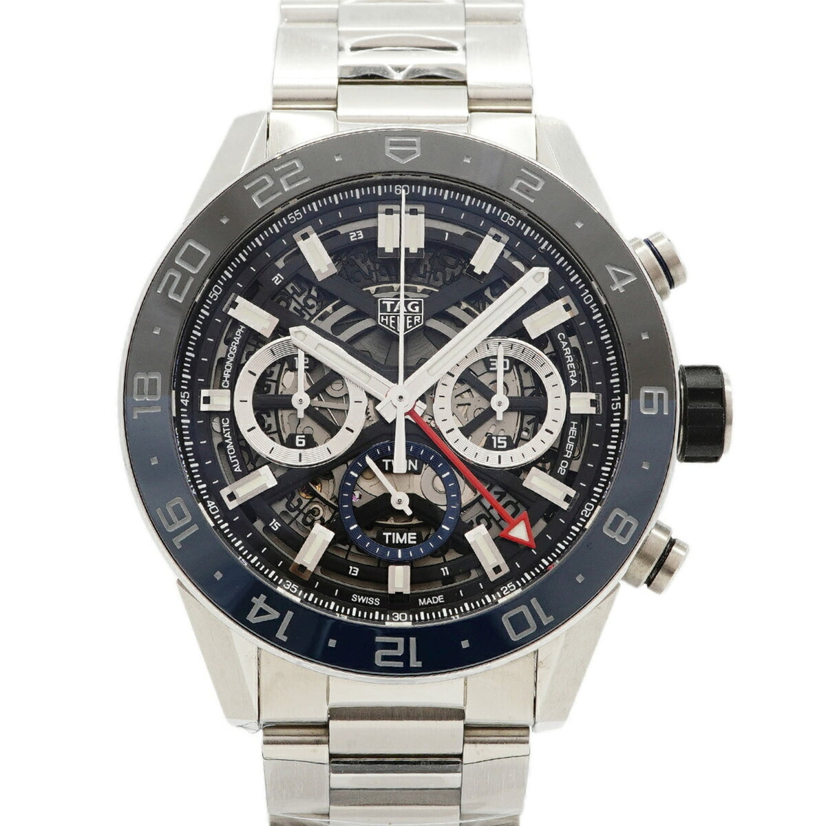 TAG Heuer Carrera Calibre 02 GMT CBG2A1Z Skeleton Dial Men's Watch — Very Good