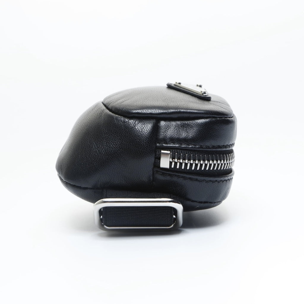 Prada Mini Leather Triangle Logo Charm Pouch in Black