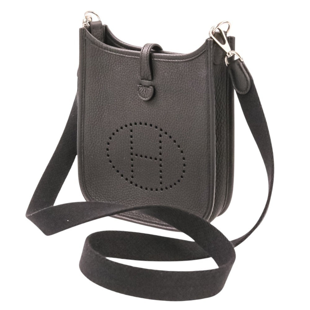 HERMES Evelyne TPM Taurillon Clemence Leather Shoulder Bag, Noir Black, U Stamp, Women's — Like New