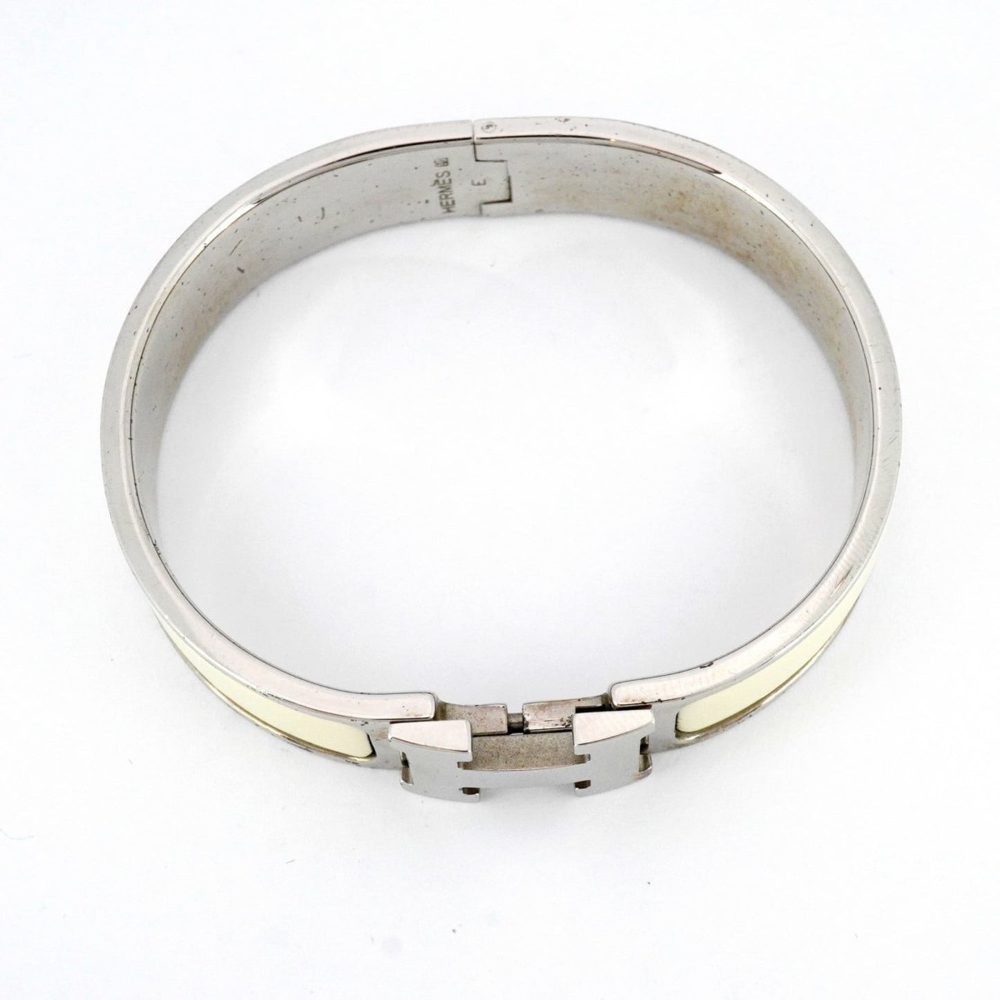 Hermes Click-Clack PM Bangle in Metal Silver and Ivory for Women