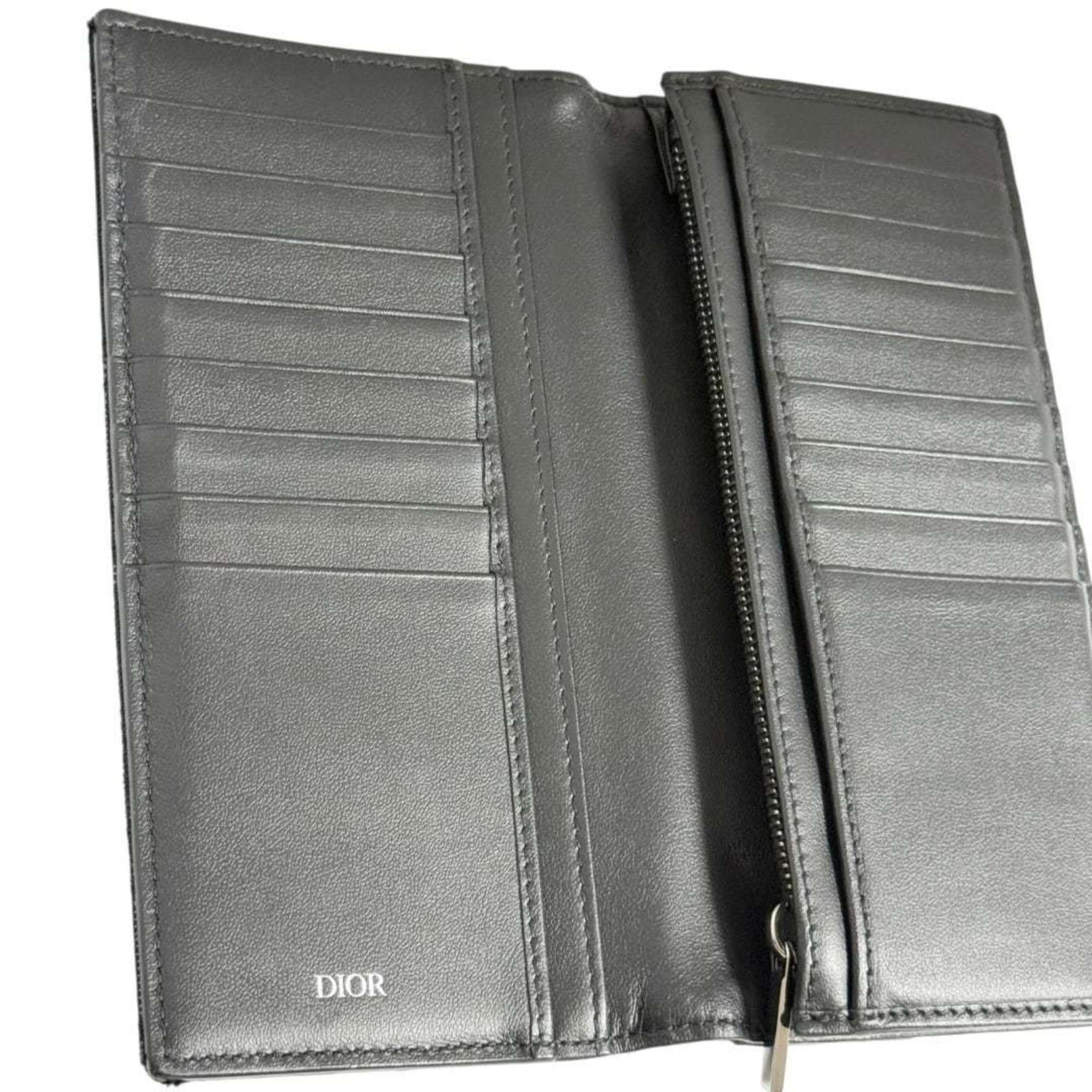 Christian Dior Dior Men's Oblique Bifold Long Wallet in Black Leather
