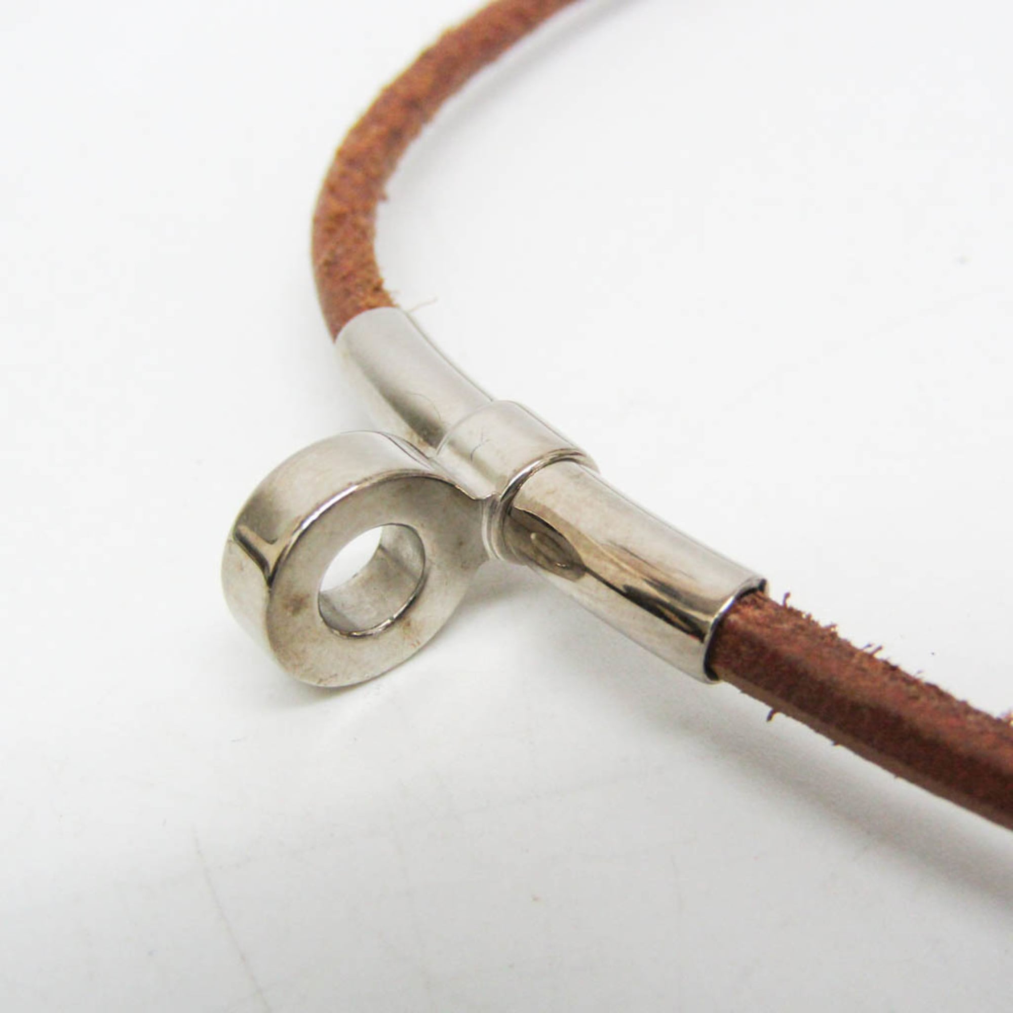 Hermes Kite Choker Leather,Metal Bangle Silver,Brown
