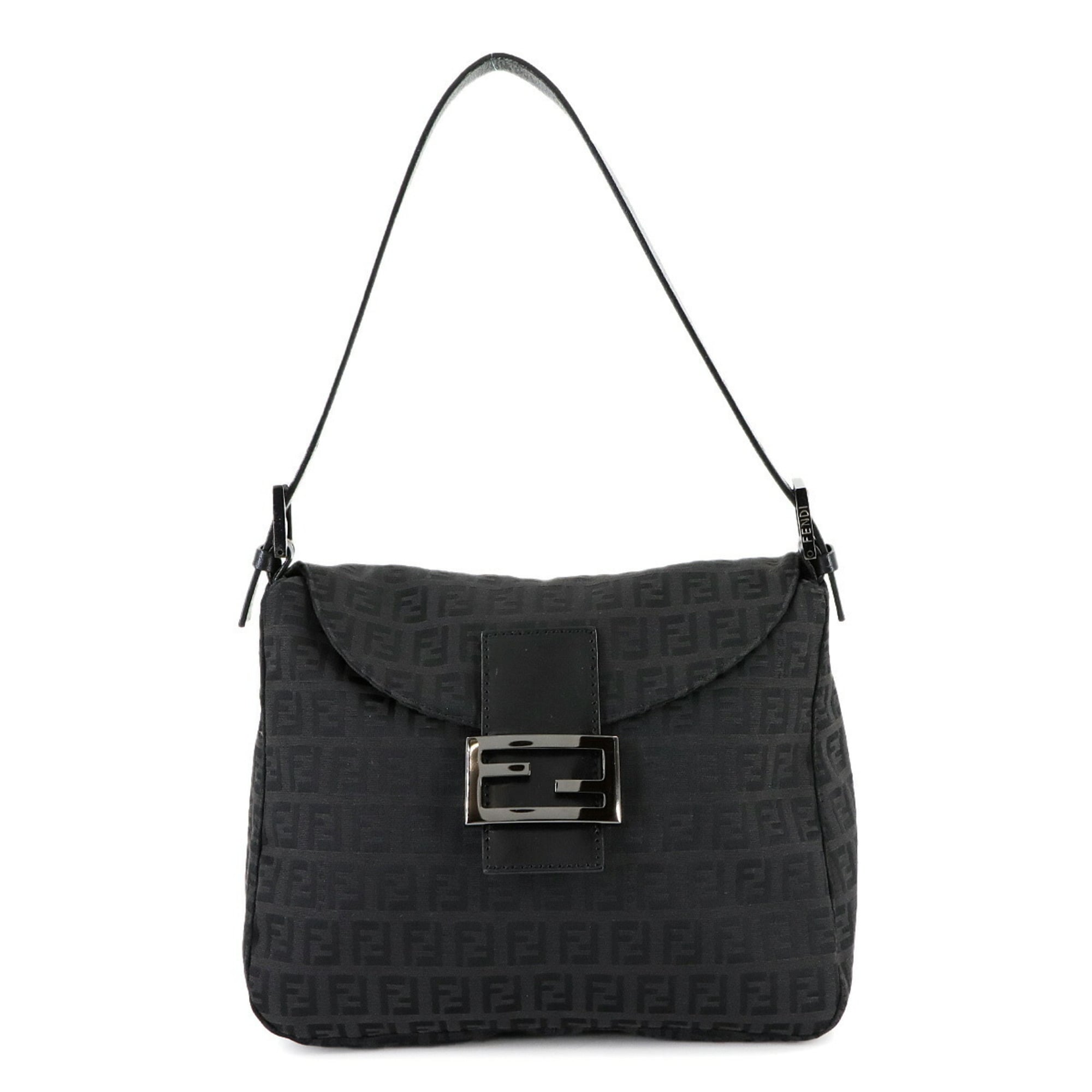 FENDI Zucchino Mamma Bucket Shoulder Bag in Canvas and Leather, Black, 8BR004