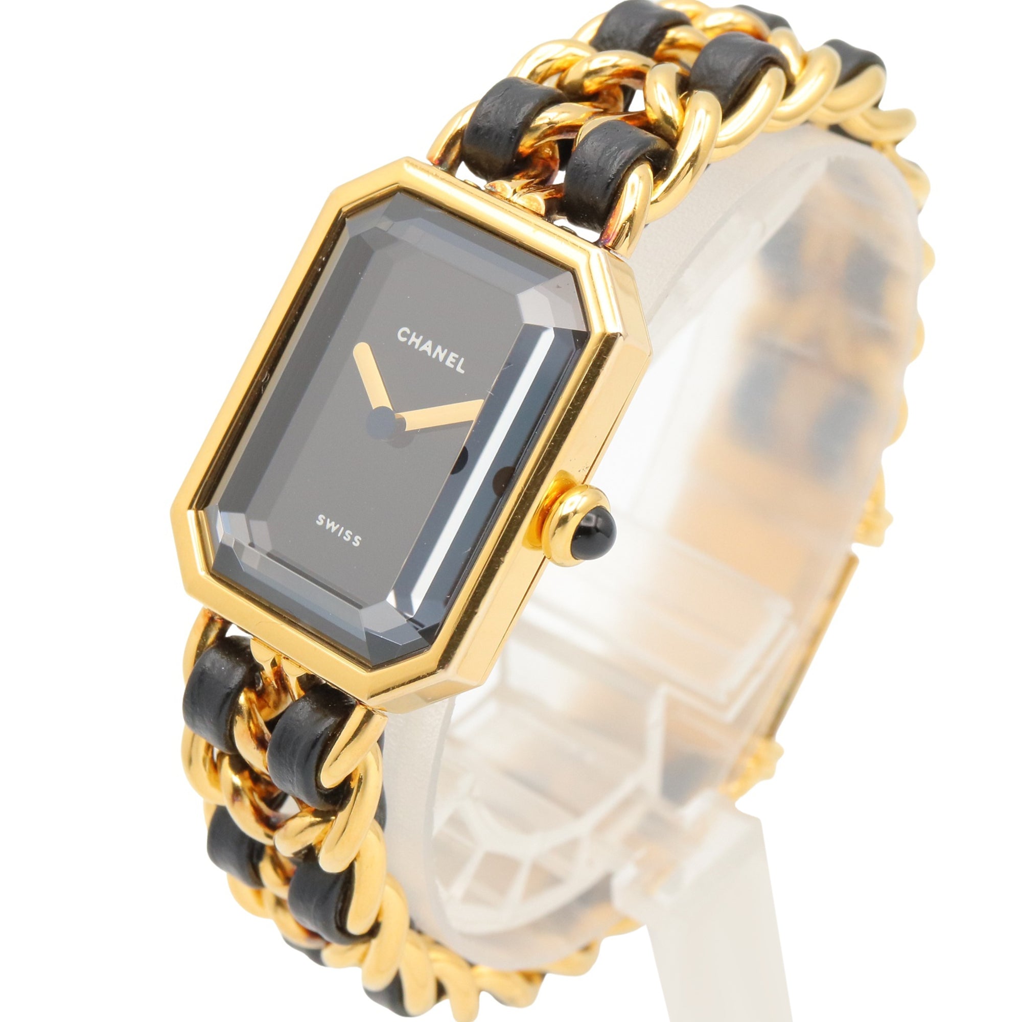 Chanel CHANEL Première M Watch, Gold Plated Leather, Women's, Black, H0001 — Very Good
