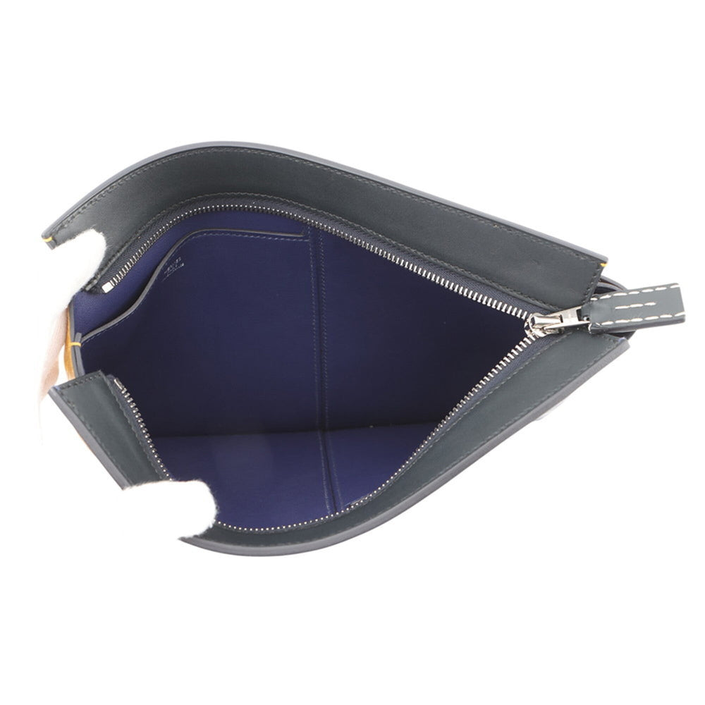 Hermes Clutch Bag Necto Jaune Ambre Blue Ancre Black Evercolor Box Calf C Stamp Men's Handbag HERMES — Like New