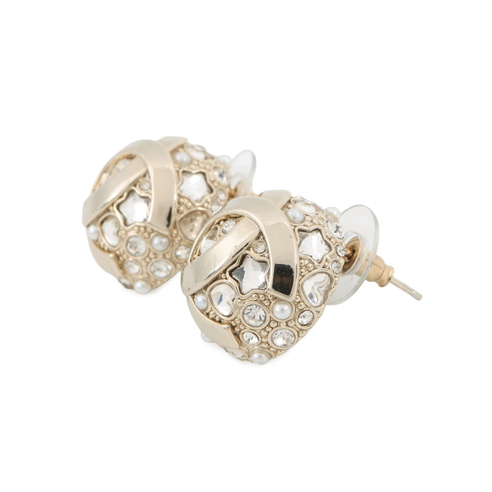 Chanel Earrings, Coco Mark Round Earrings with Rhinestones and Faux Pearls, B25A ABF219, CHANEL for Women — Like New