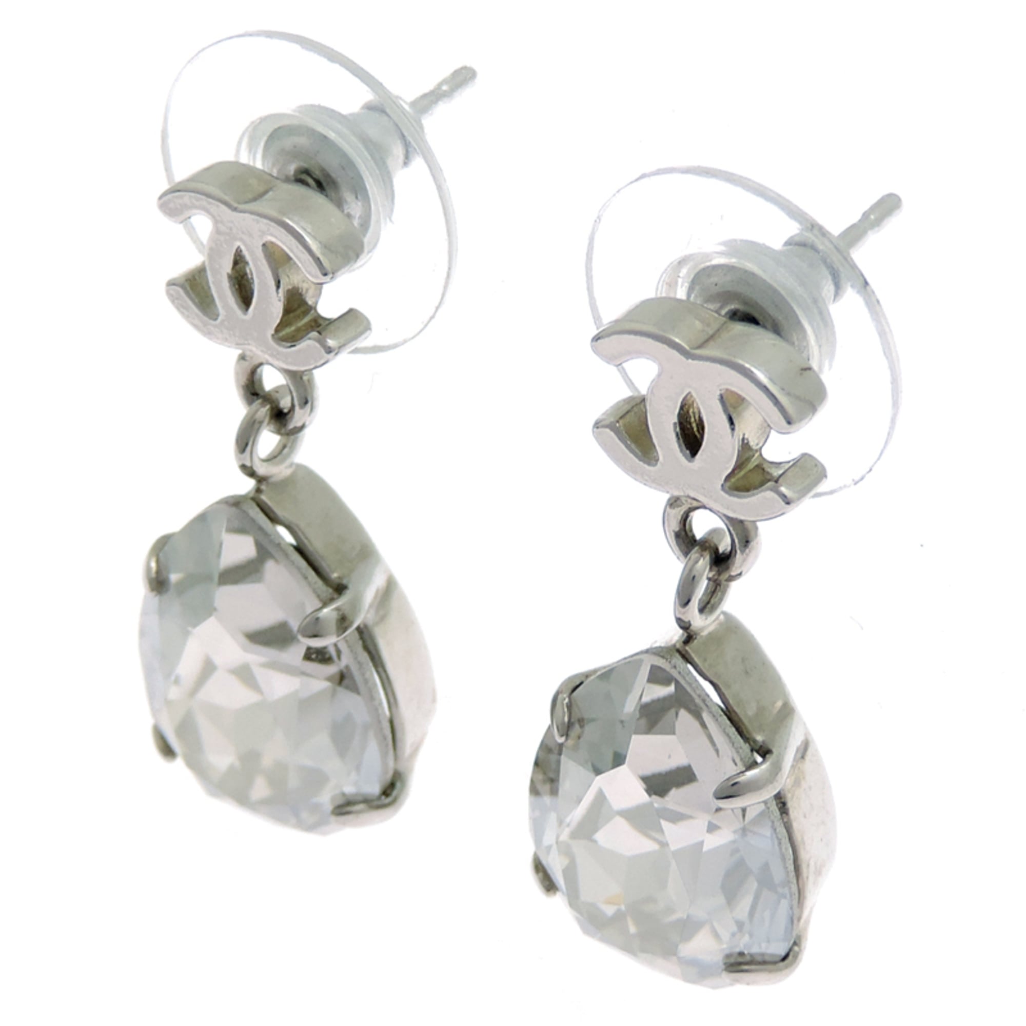 Chanel Coco Mark Teardrop Rhinestone Women's Metal Earrings