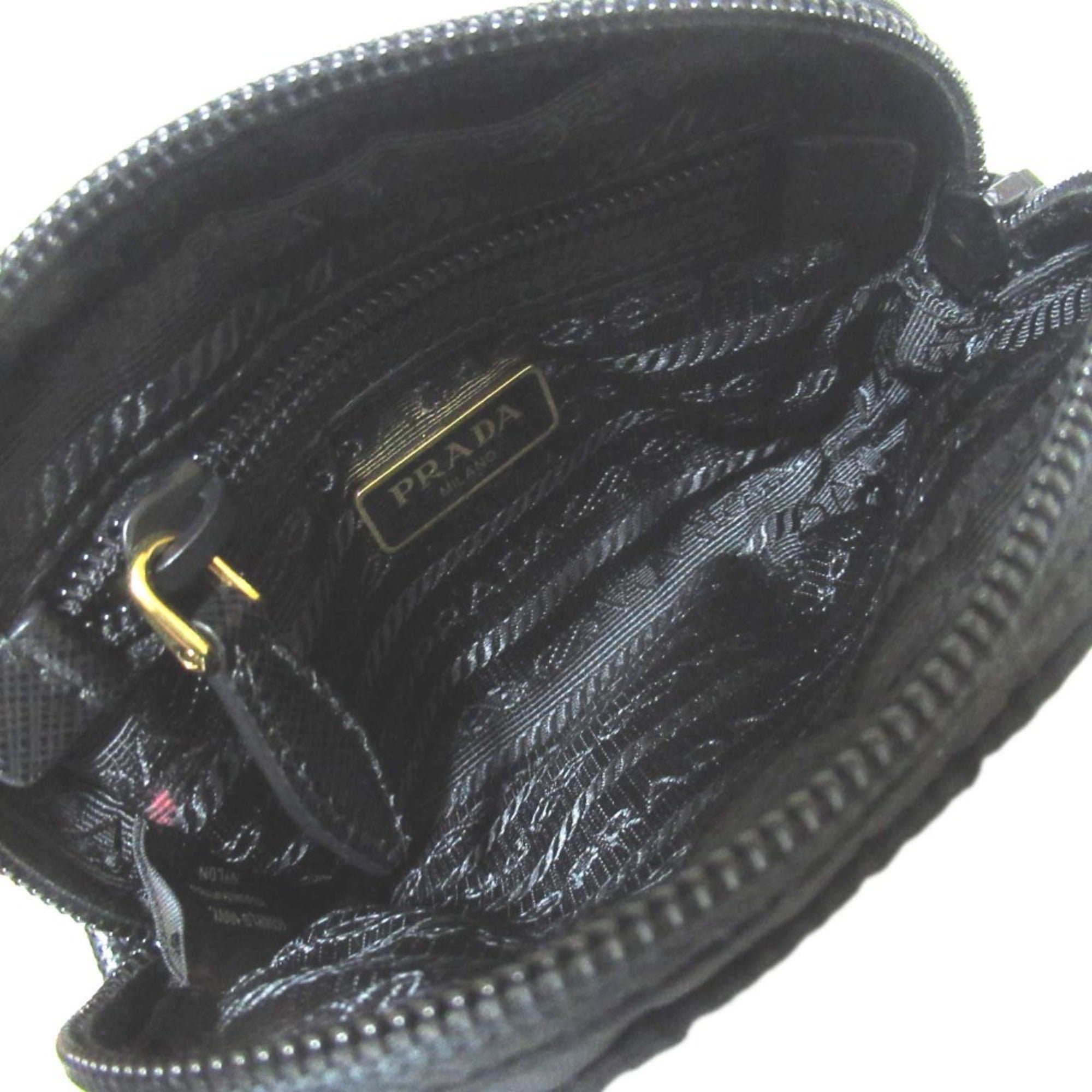 PRADA Triangle Logo Plate Nylon Micro Pouch 1ND339 Black Women's