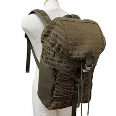 CELINE 198462 Canvas and Leather Trim, Logo Print Trekking Backpack/Daypack, Khaki, Men's, with Dust Bag — Like New